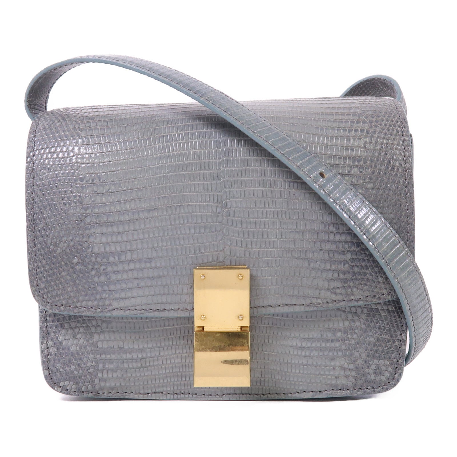 CELINE 蜥蝪皮革Teen Classic Box金扣肩背袋