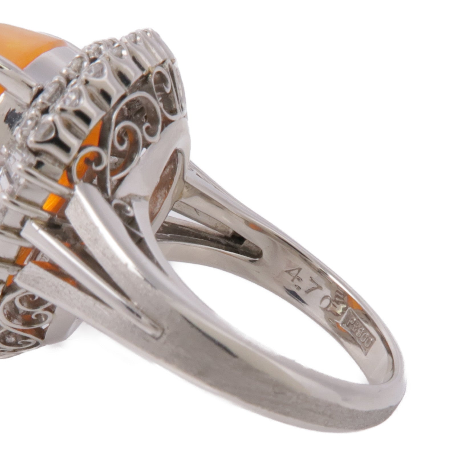 JEWELRY【激減優惠】 PT900鉑金Fire Opal/Diamond Ring 蛋白石/鑽石戒指US#5.25