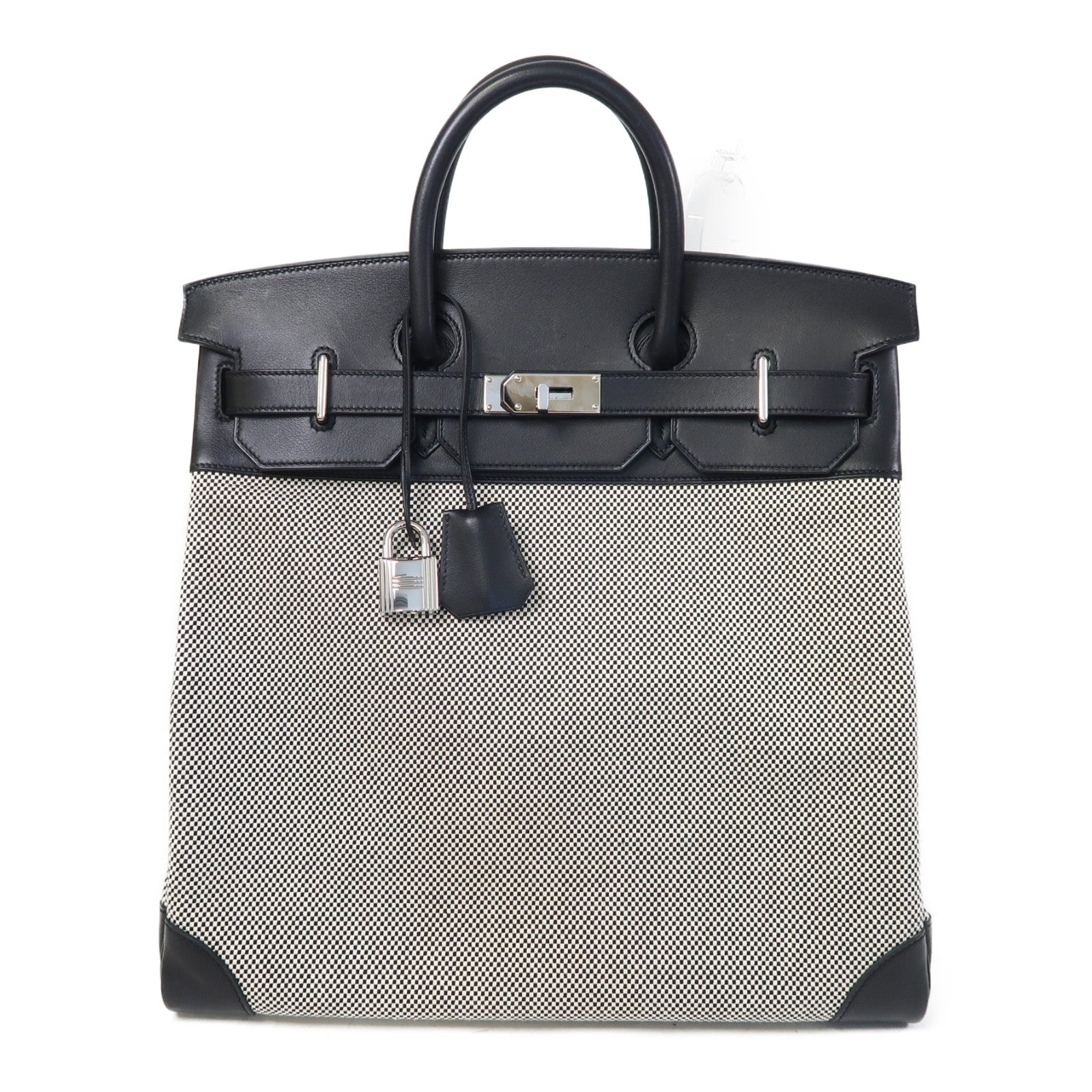 HERMES Toile H帆布/Evercolor皮革Birkin 40 HAC銀扣手挽袋黑色
