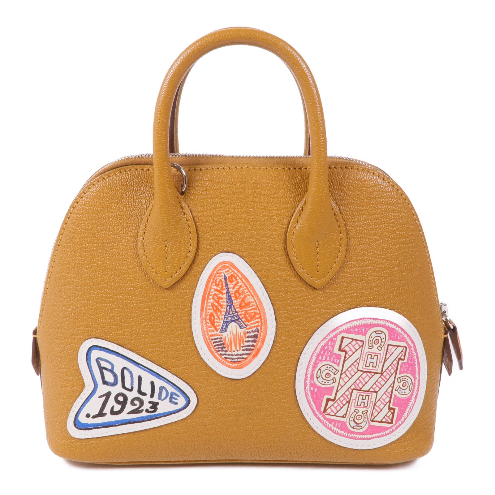 HERMES Chevre皮革Mini Bolide 1923銀扣手挽肩背兩用袋Caramel