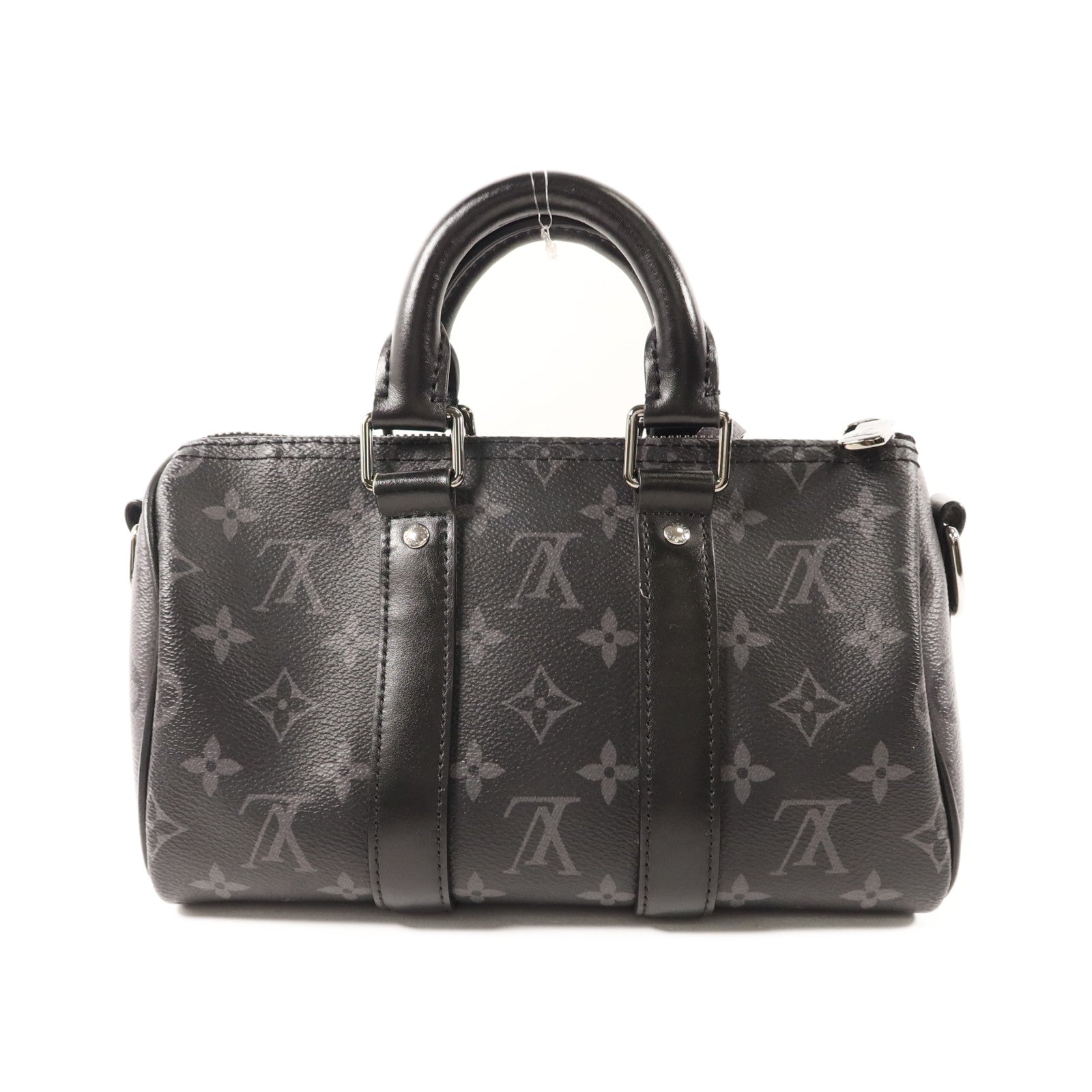 LOUIS VUITTON Monogram Eclipse Keepall Bandouliere 25銀扣手挽肩背兩用袋