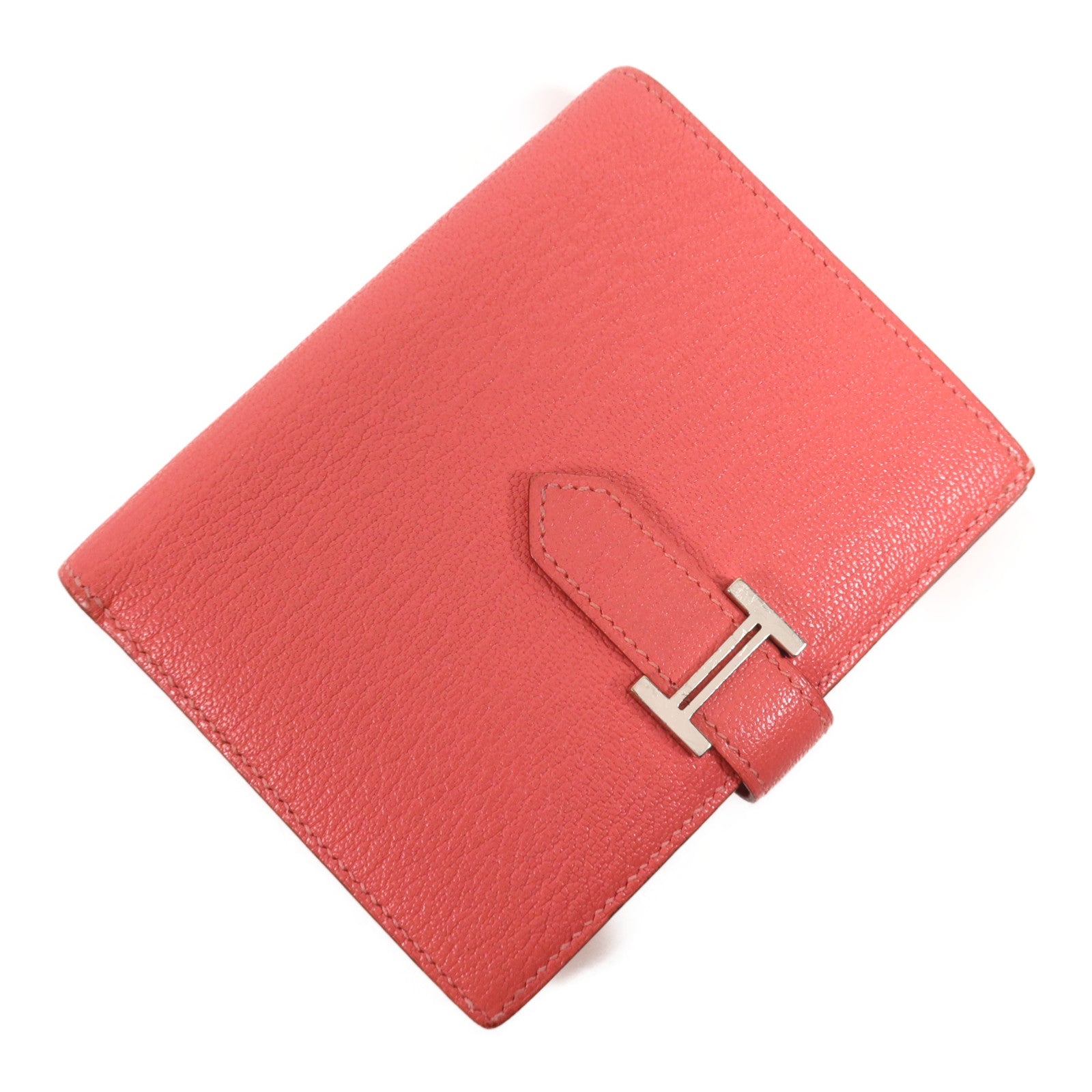 HERMES Chevre皮革Bearn Compact Wallet銀扣錢包Rose Azalee