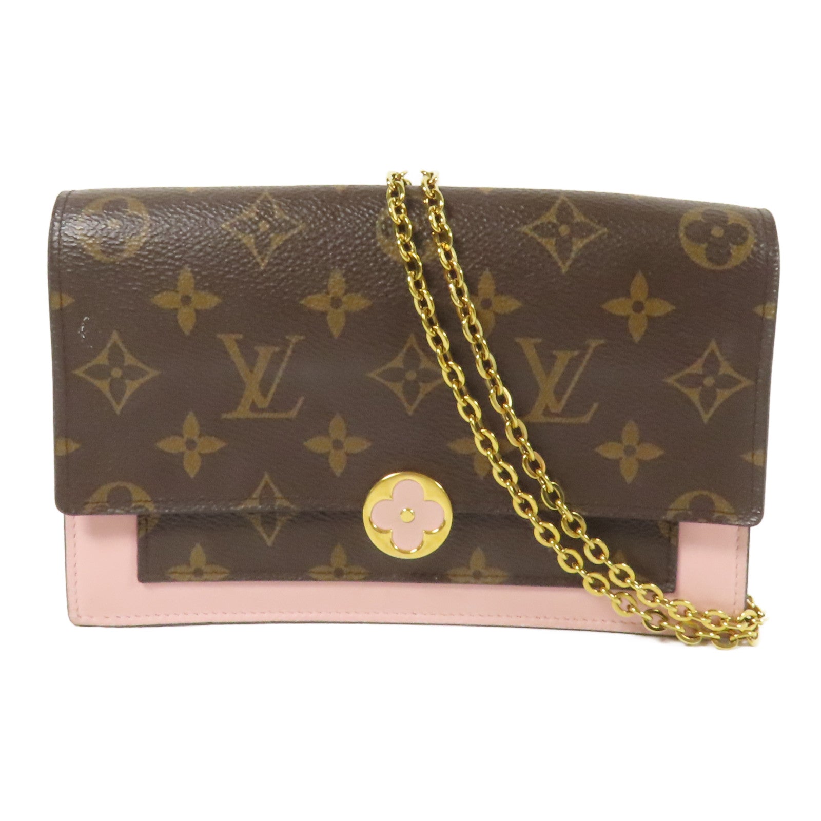LOUIS VUITTON Monogram Flore Chain Wallet金扣鏈帶肩背袋