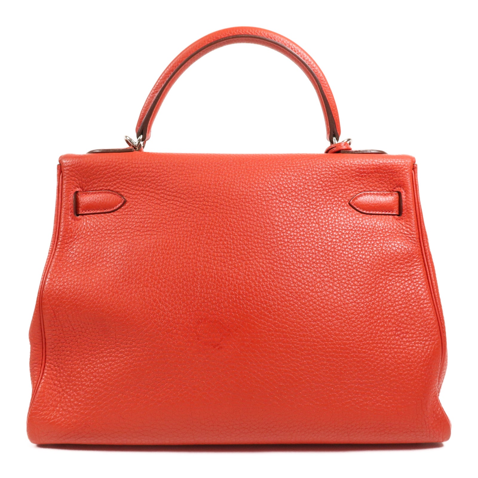 HERMES Clemence皮革Kelly 32銀扣手挽肩背兩用袋Rouge Casaque