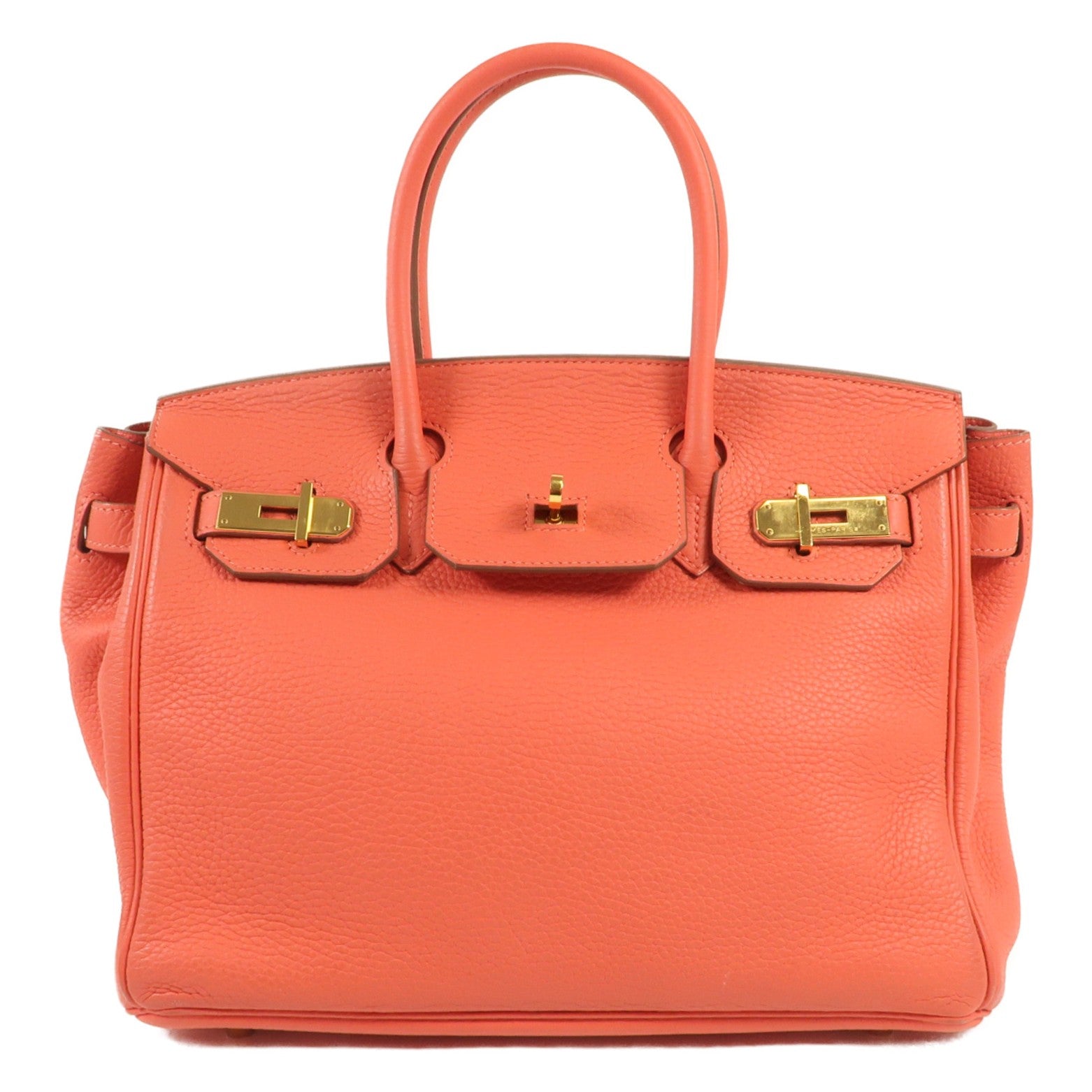 HERMES Clemence皮革Birkin 30金扣手挽袋Rouge Pivoine