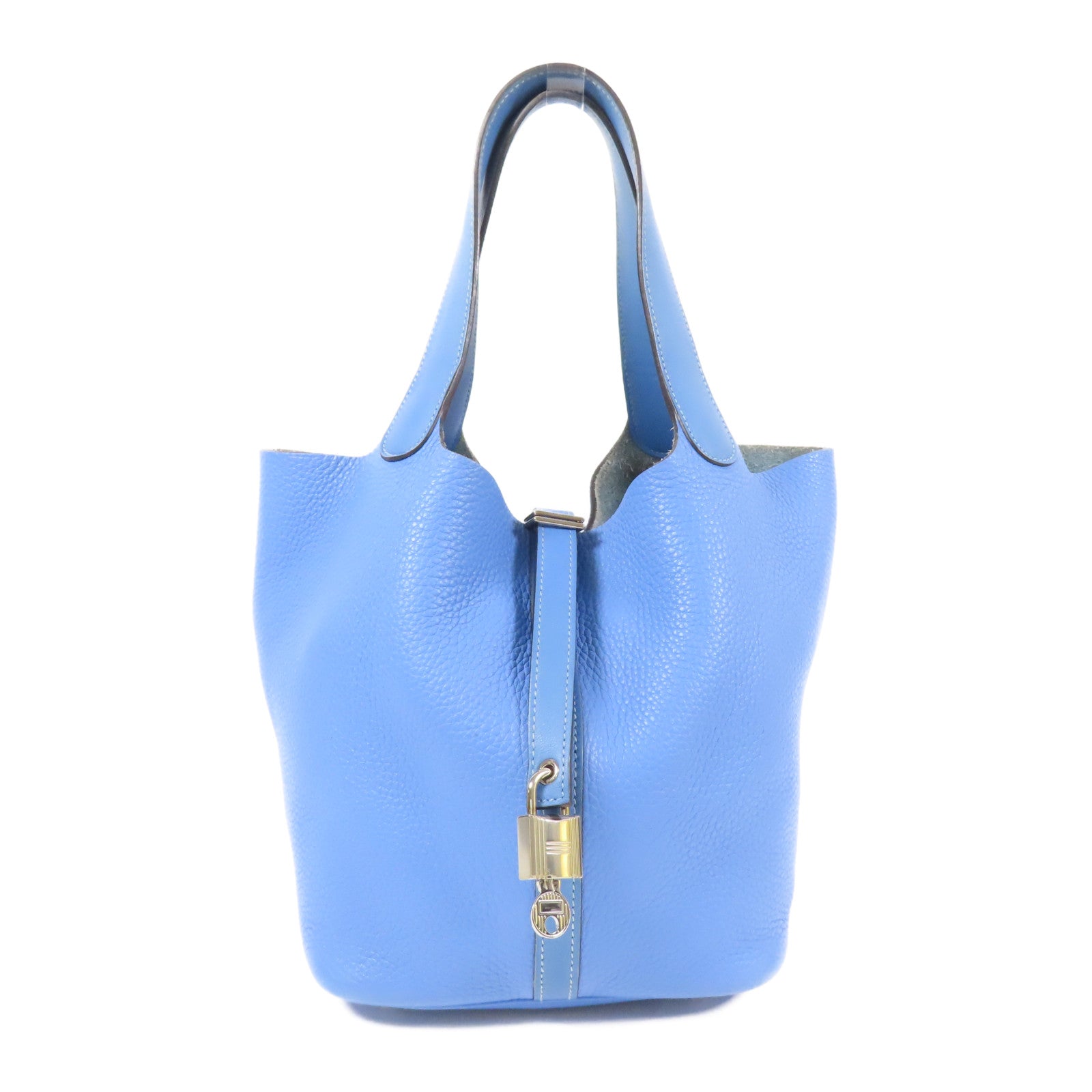 HERMES PHW Picotin MM Tote Bag Clemence Leather Blue Paradise