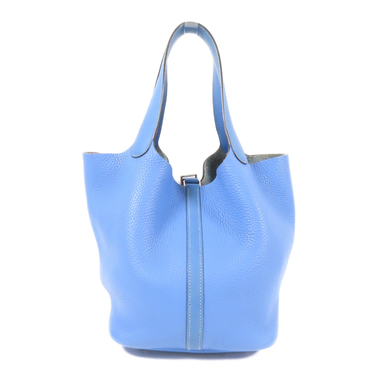 HERMES PHW Picotin MM Tote Bag Clemence Leather Blue Paradise