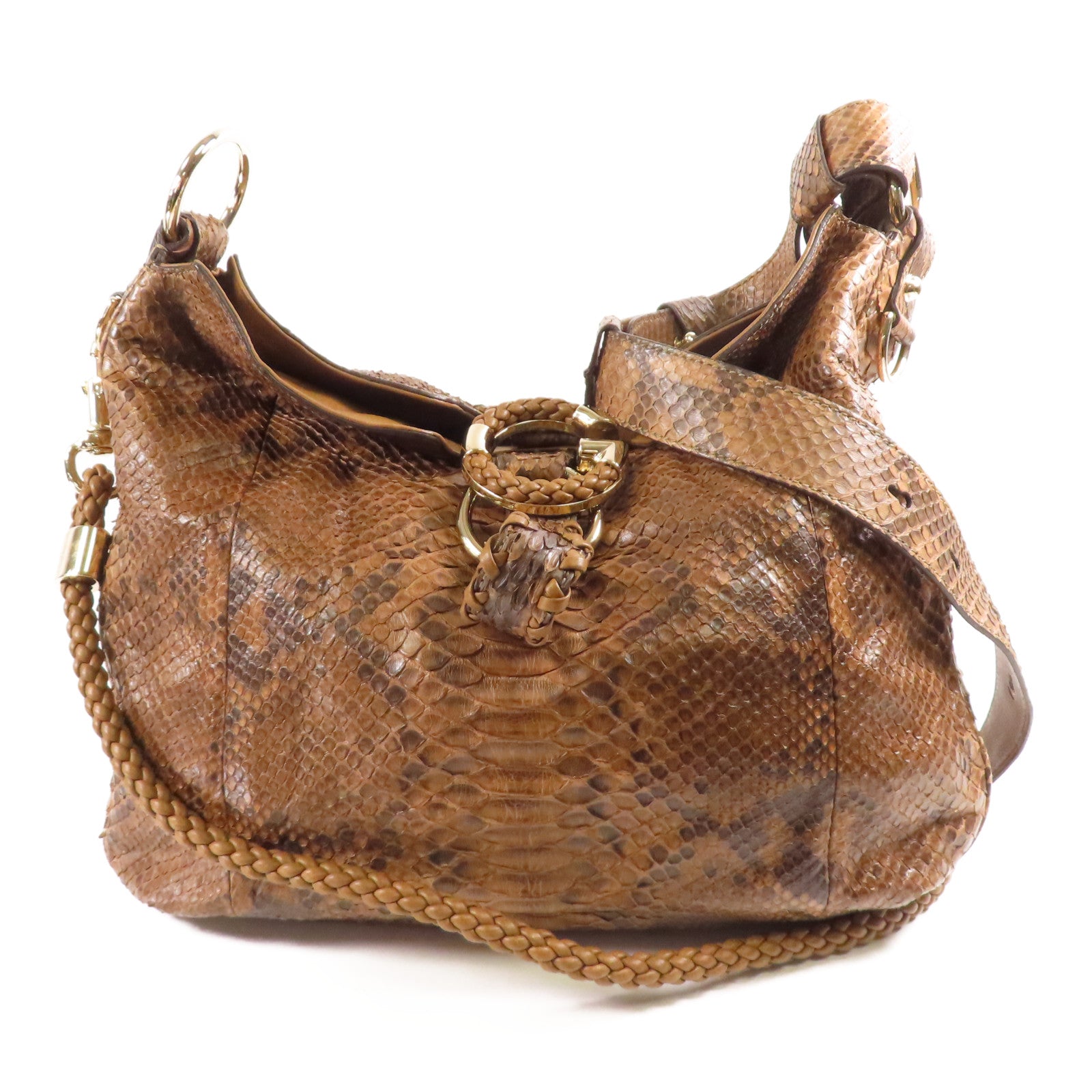 GUCCI 【激減優惠】蛇皮皮革銀扣手挽肩背兩用袋