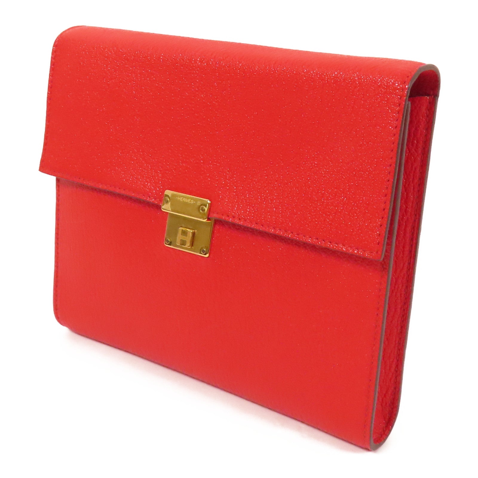 HERMES Chevre皮革Clic 16金扣肩背袋Rouge De Coeur