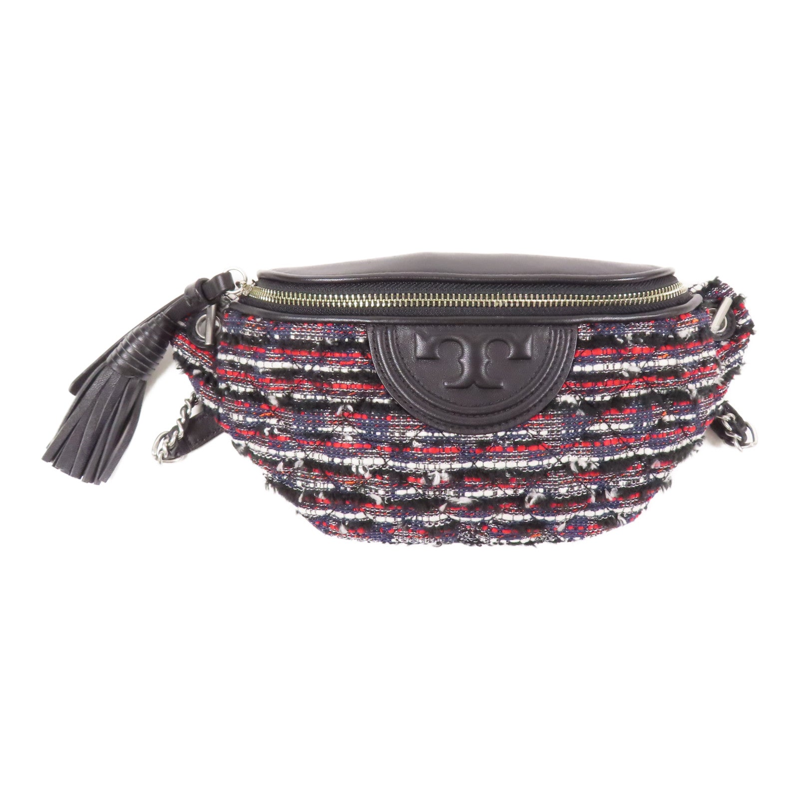 Tweed/皮革Waist Bag銀扣腰包