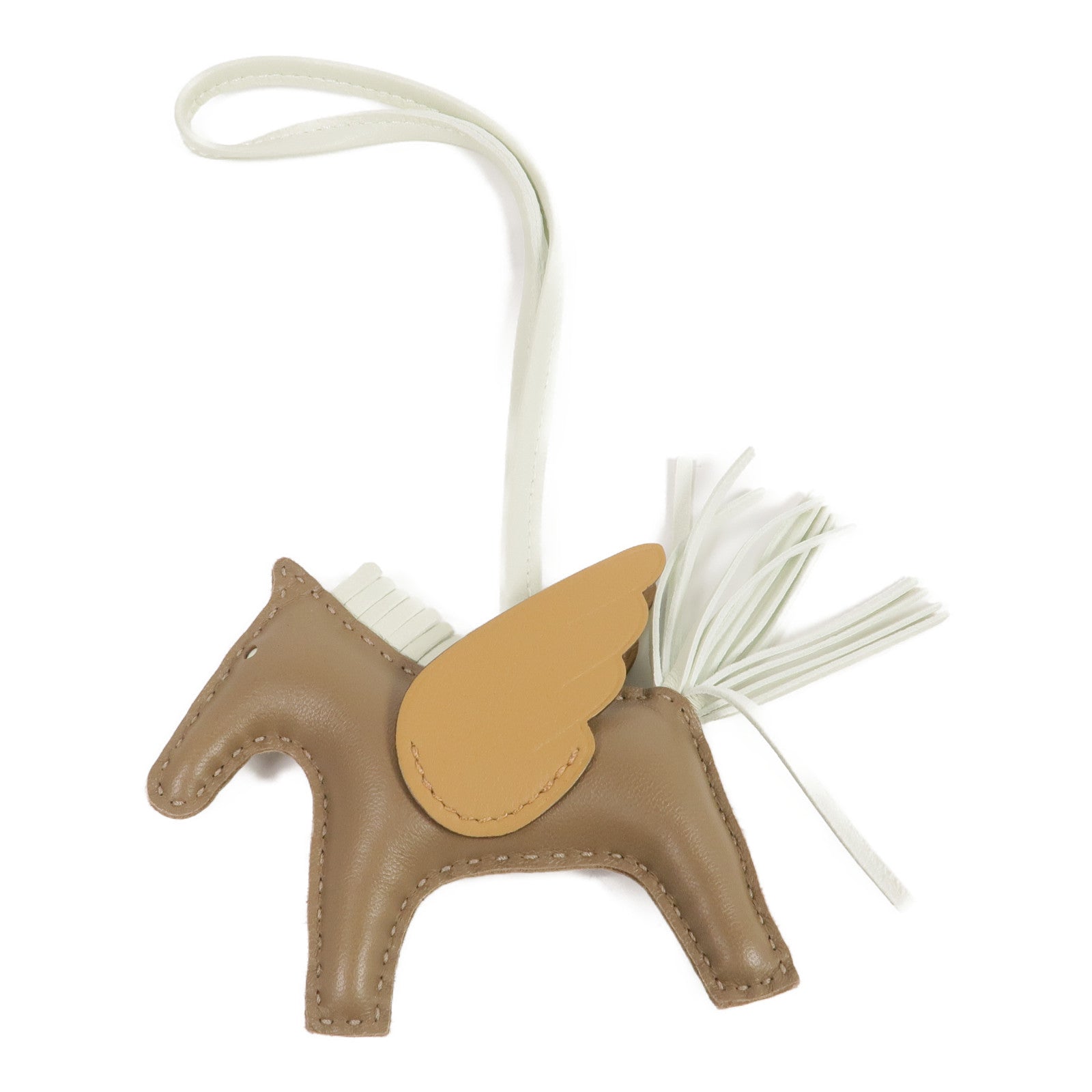 HERMES Milo皮革/Swift皮革Rodeo Pegase PM Charm掛飾Etoupe