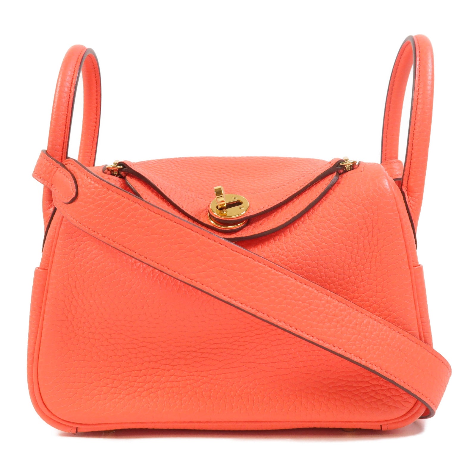 HERMES Clemence皮革Mini Lindy金扣手挽肩背兩用袋Rose Texas