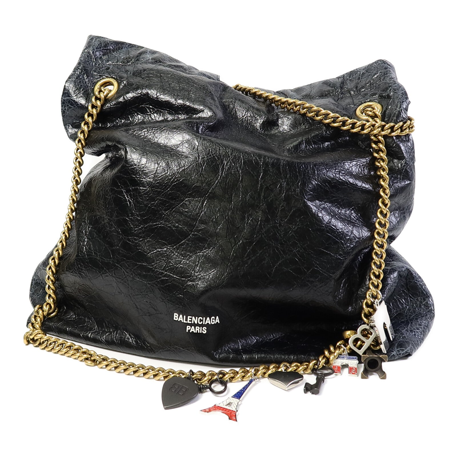 BALENCIAGA 羊皮皮革Crush Medium Tote Bag鏈帶肩背袋