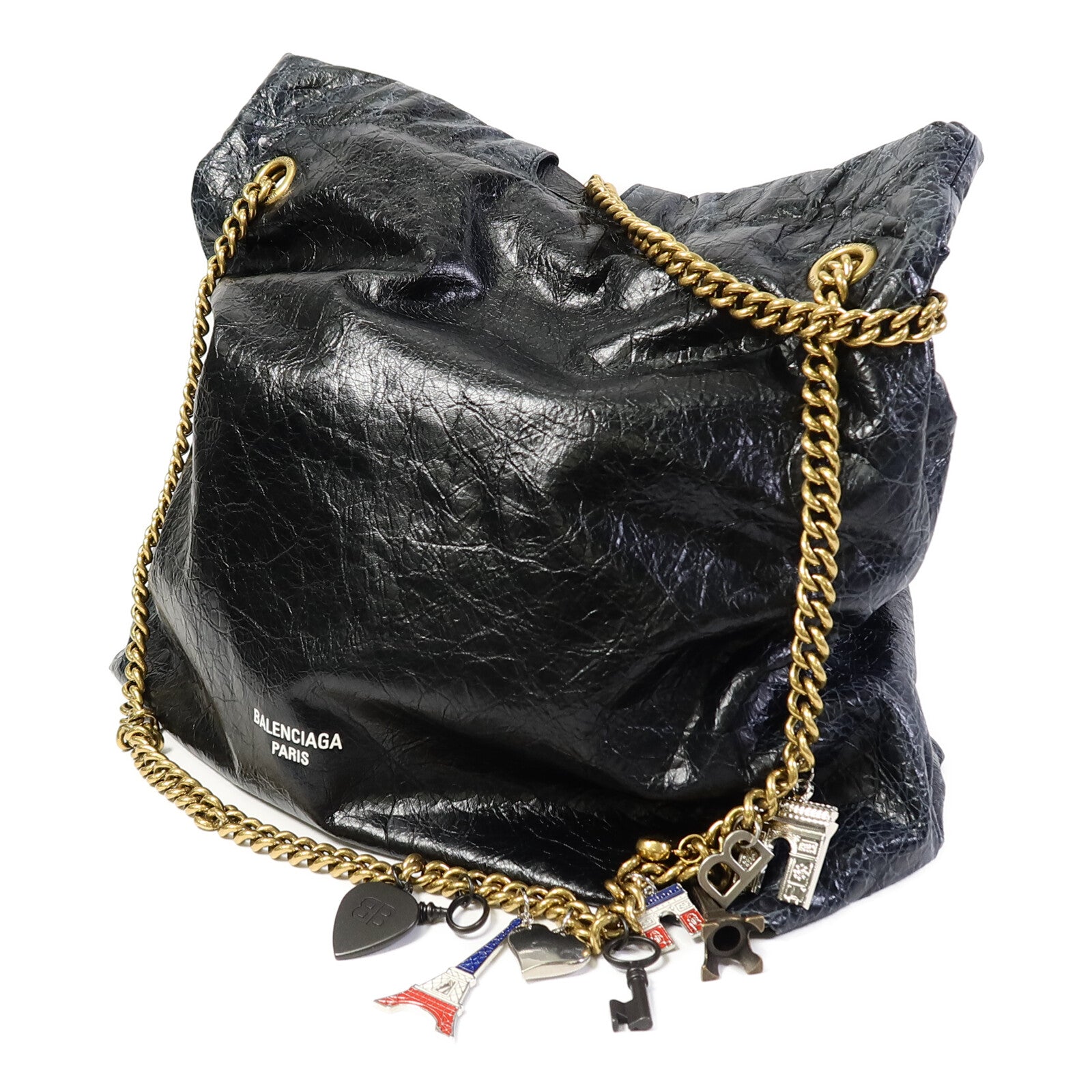 BALENCIAGA 羊皮皮革Crush Medium Tote Bag鏈帶肩背袋