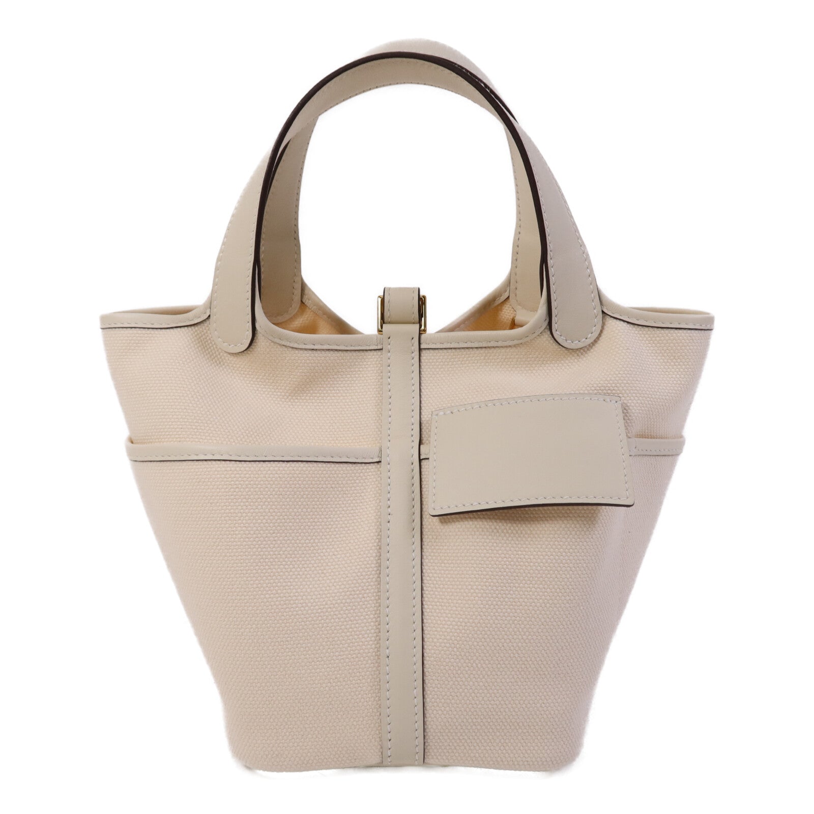 HERMES Swift皮革/帆布Picotin PM金扣手挽袋