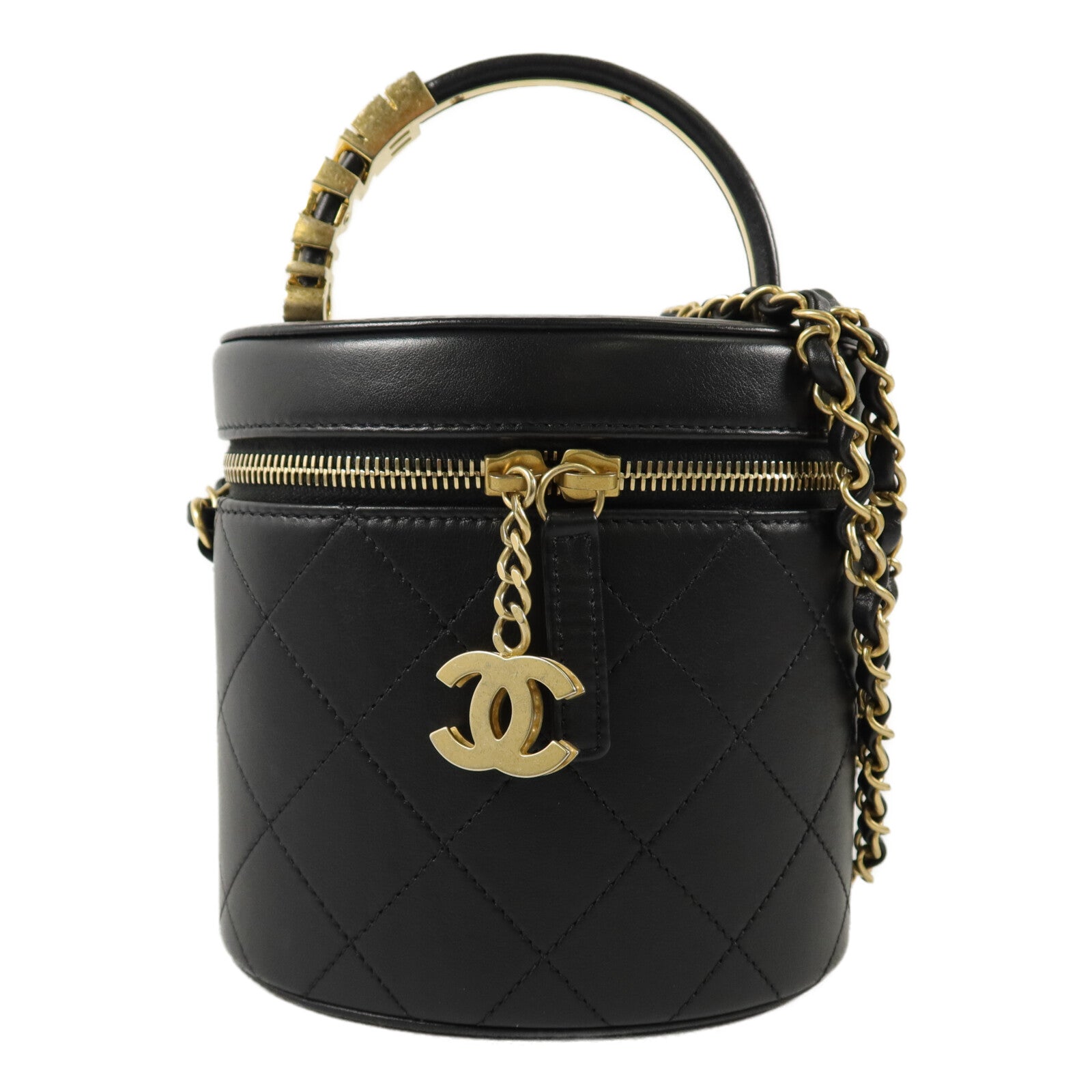CHANEL 牛皮皮革Handle Vanity Case鏈帶肩背袋