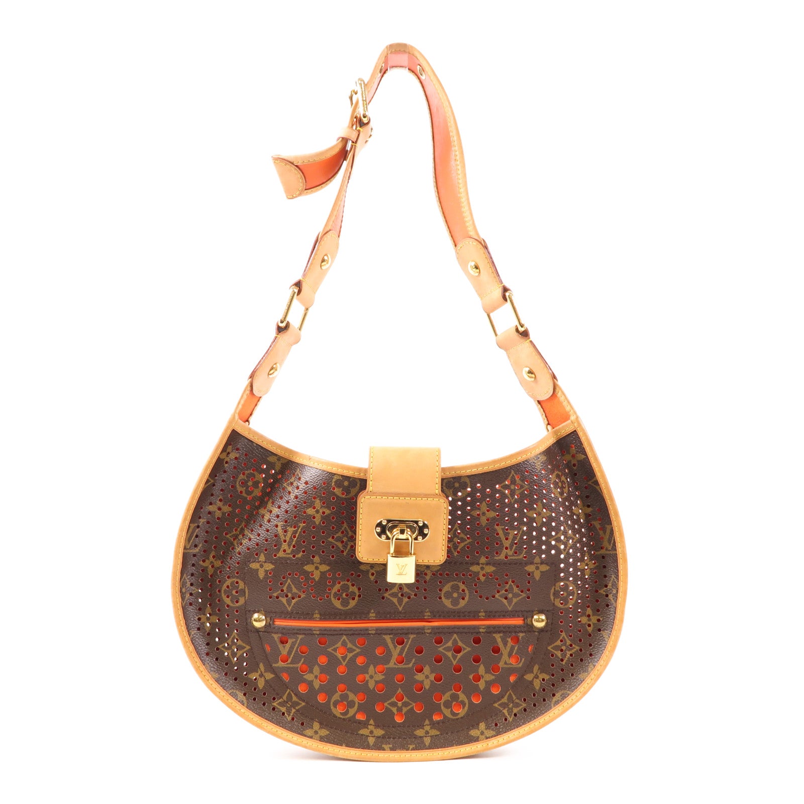 LOUIS VUITTON LV GHW Demi Lune Shoulder Bag M95178 Monogram Perfo Brown/Red