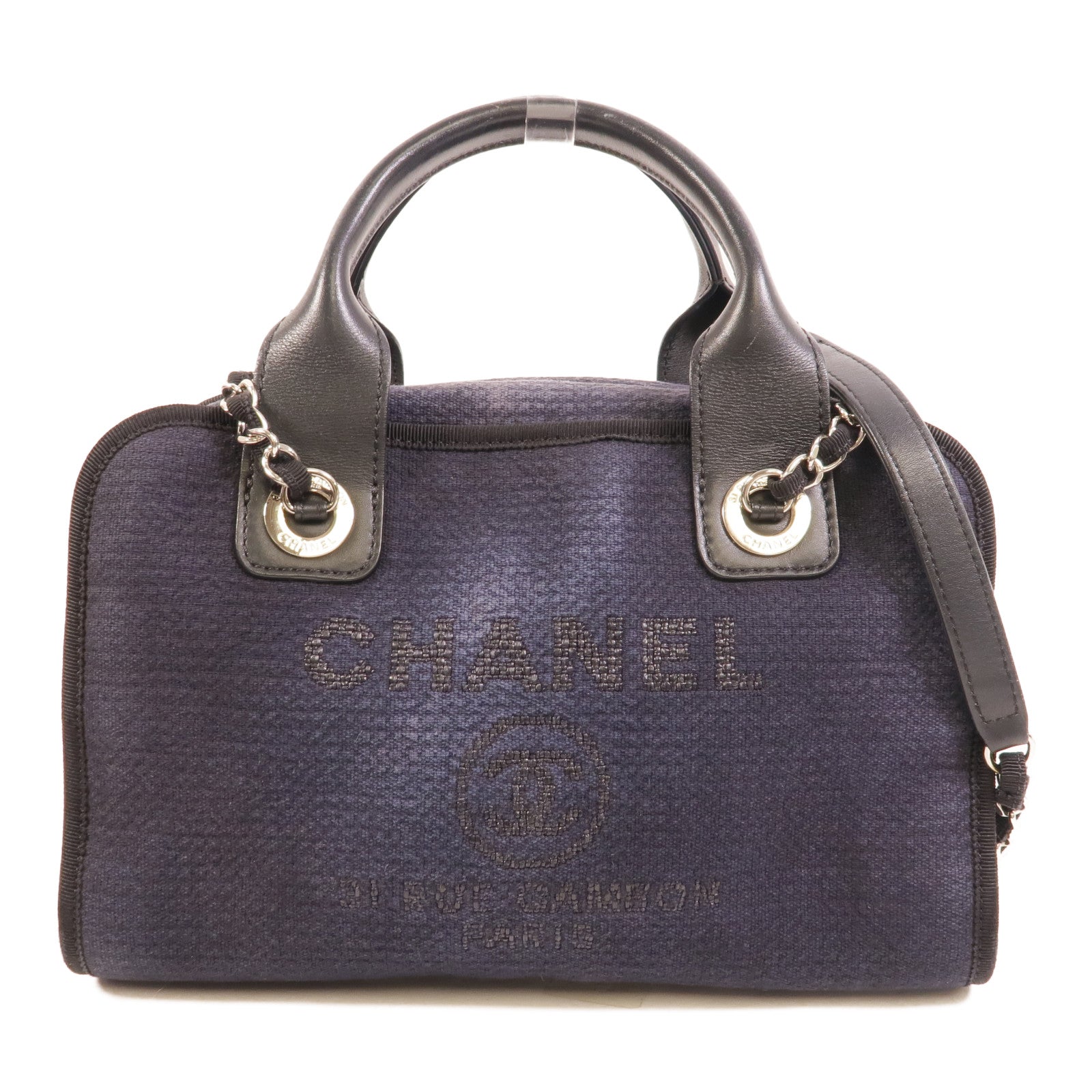 CHANEL 帆布Deauville Bowling鏈帶手挽肩背兩用袋