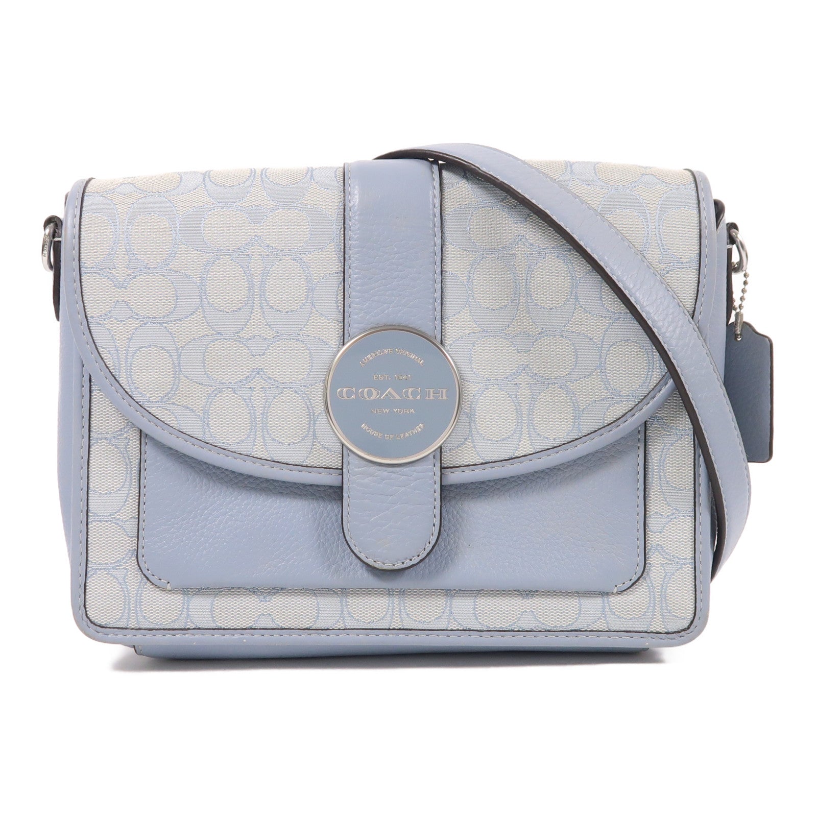 COACH 帆布Shoulder Bag銀扣肩背袋