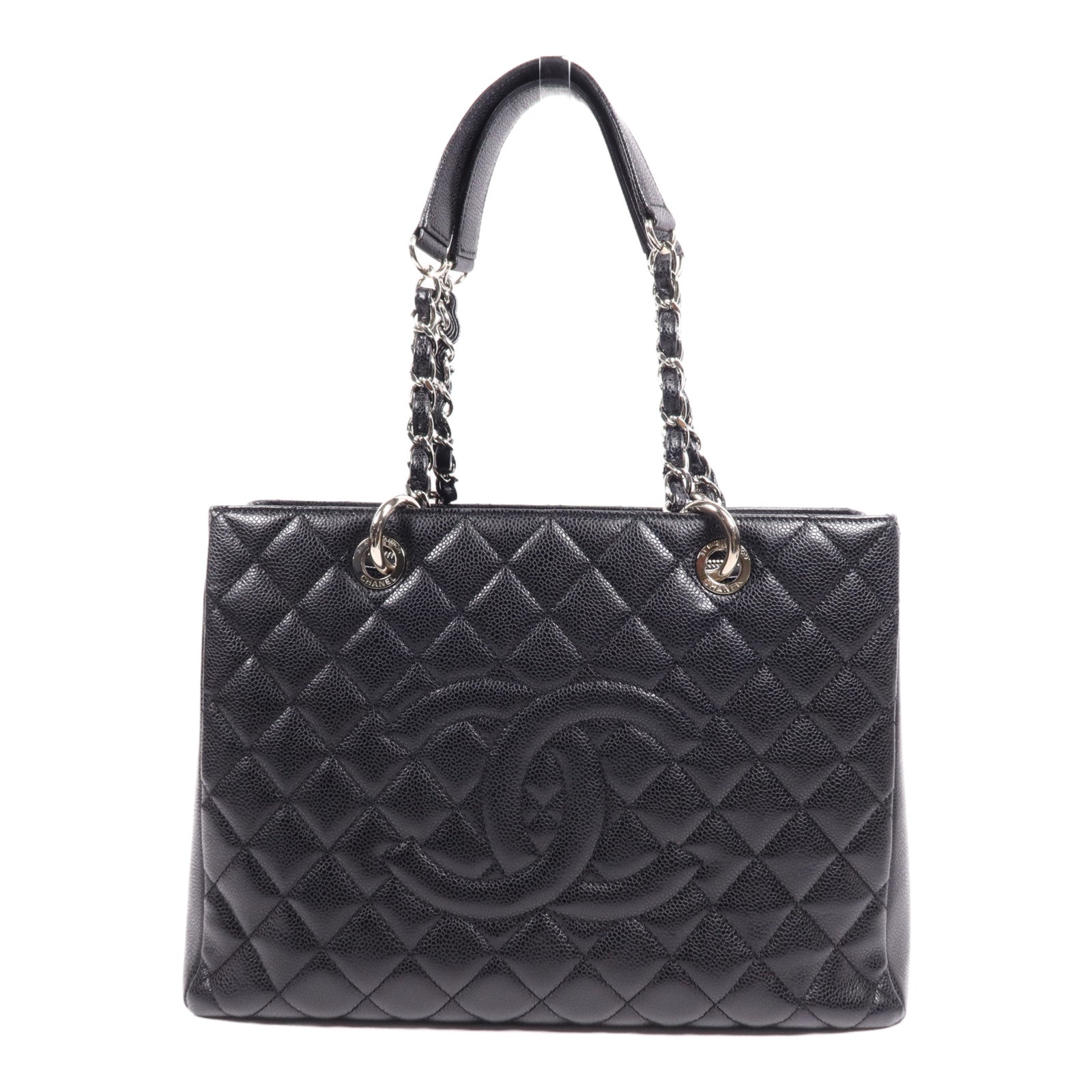 CHANEL 牛皮皮革GST Grand Shopping Tote Bag銀扣鏈帶肩背袋