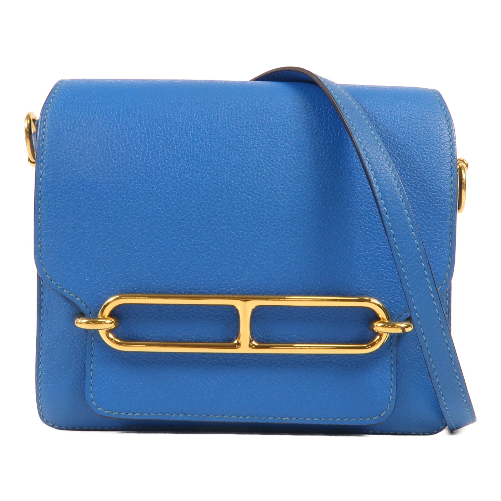 HERMES Evercolr皮革Mini Roulis金扣肩背袋Bleu Saphir