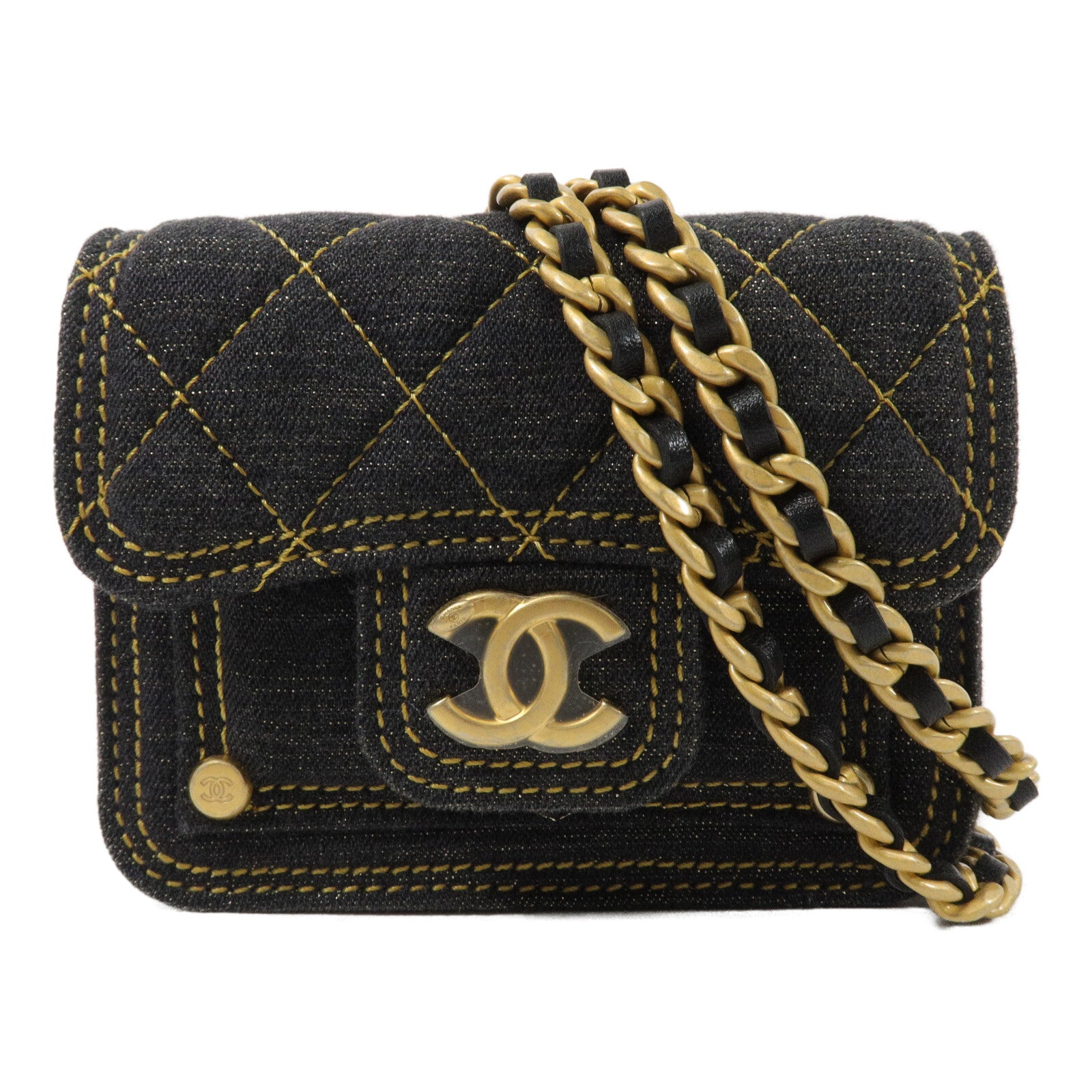 CHANEL 牛仔布Clutch with Chain鏈帶肩背袋