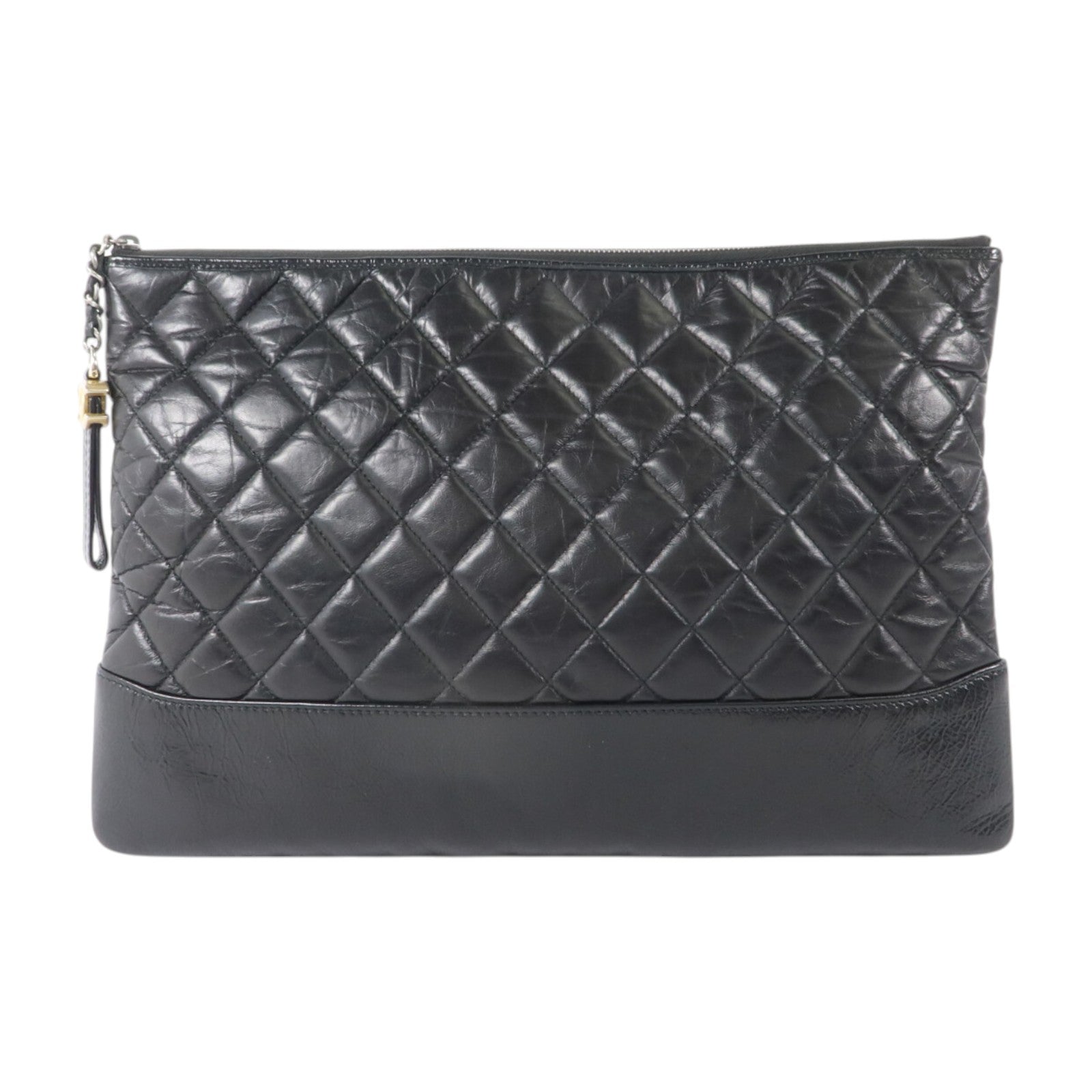 CHANEL 牛皮皮革Large Gabrielle O Case Clutch銀扣手拿包