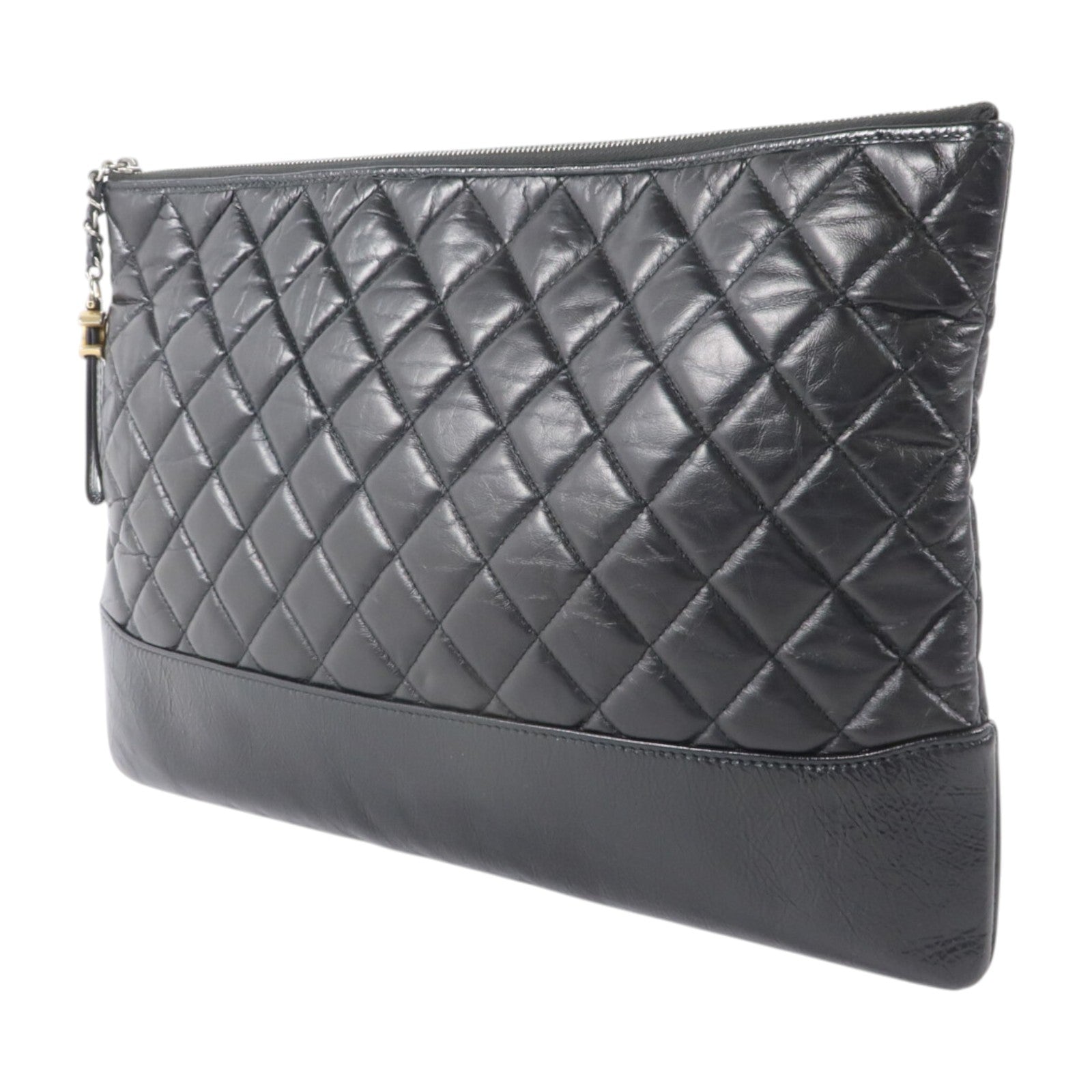 CHANEL 牛皮皮革Large Gabrielle O Case Clutch銀扣手拿包