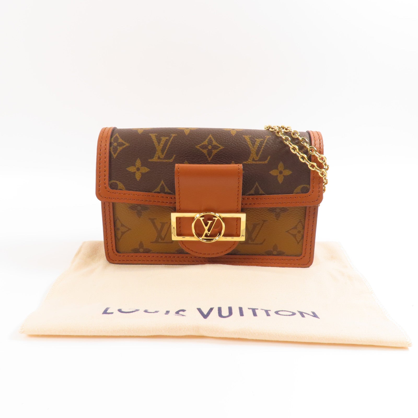 LOUIS VUITTON LV GHW Dauphine Chain Shoulder Bag M68746 Monogram Reverse Brown