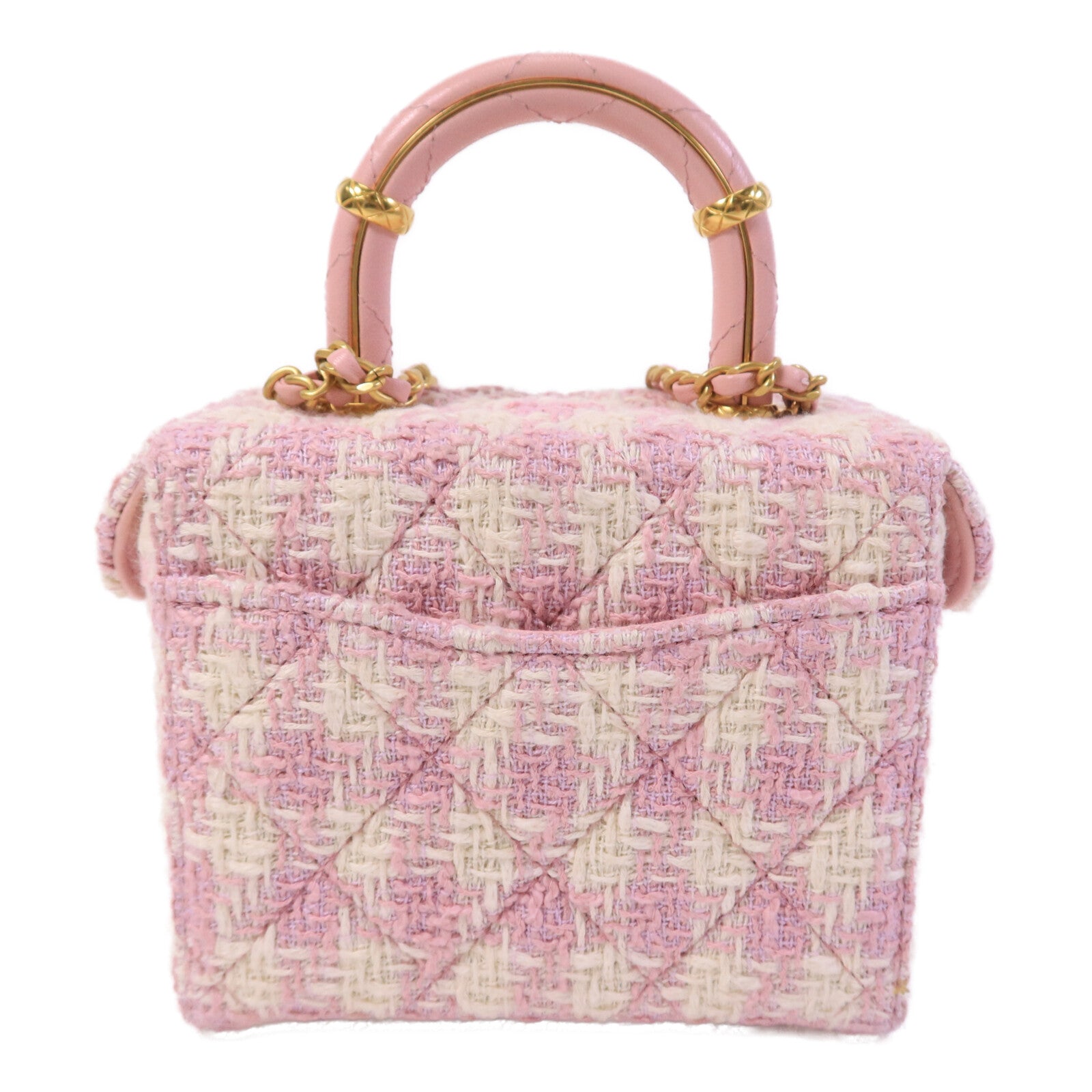 CHANEL 羊皮皮革/粗花呢Vanity Case鏈帶手挽肩背兩用袋