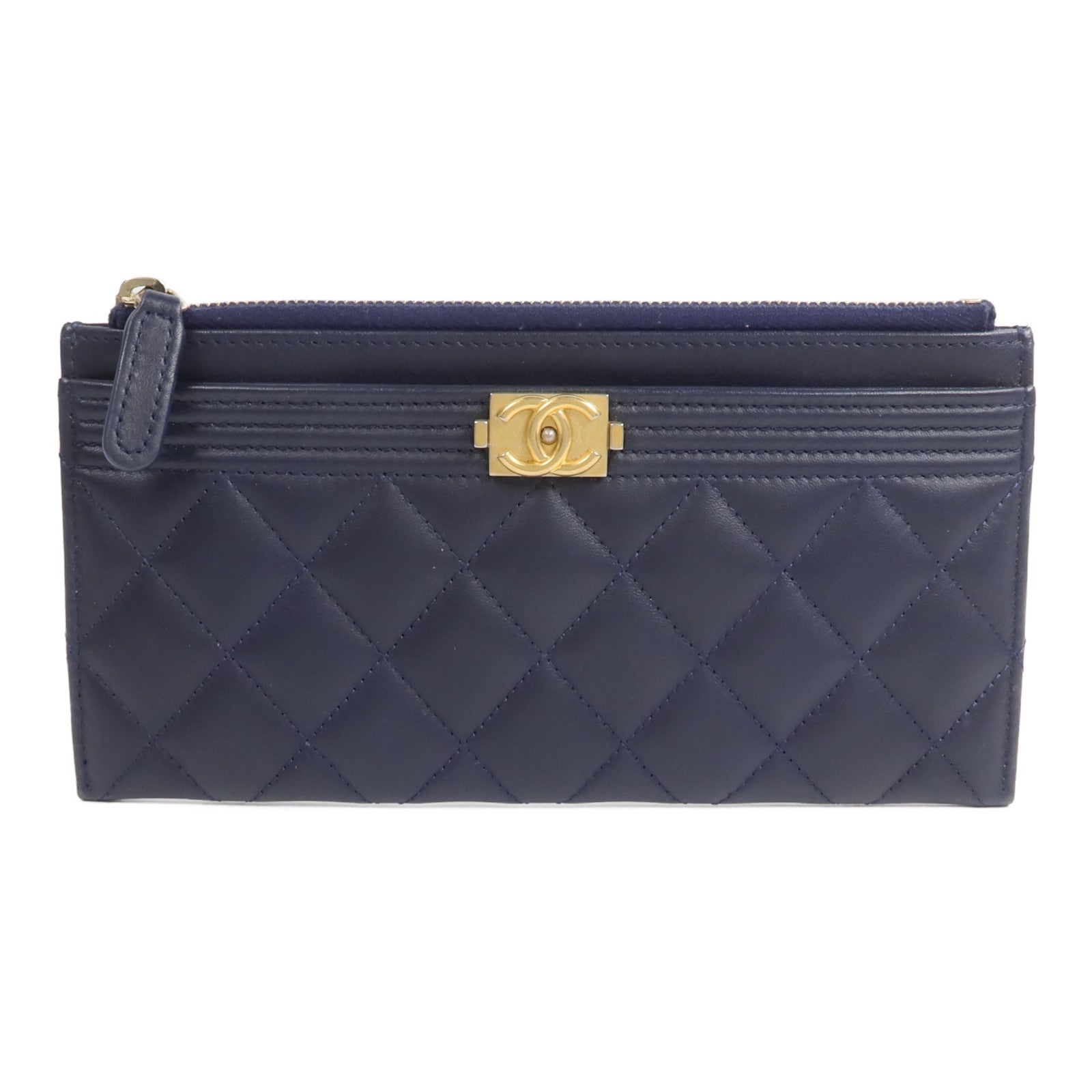 CHANEL 羊皮皮革Boy Zipper Long Wallet長錢包