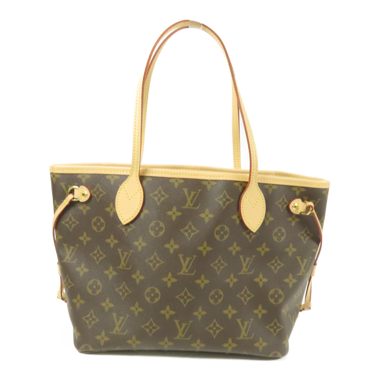 LOUIS VUITTON Monogram Neverfull PM金扣手挽袋棕色