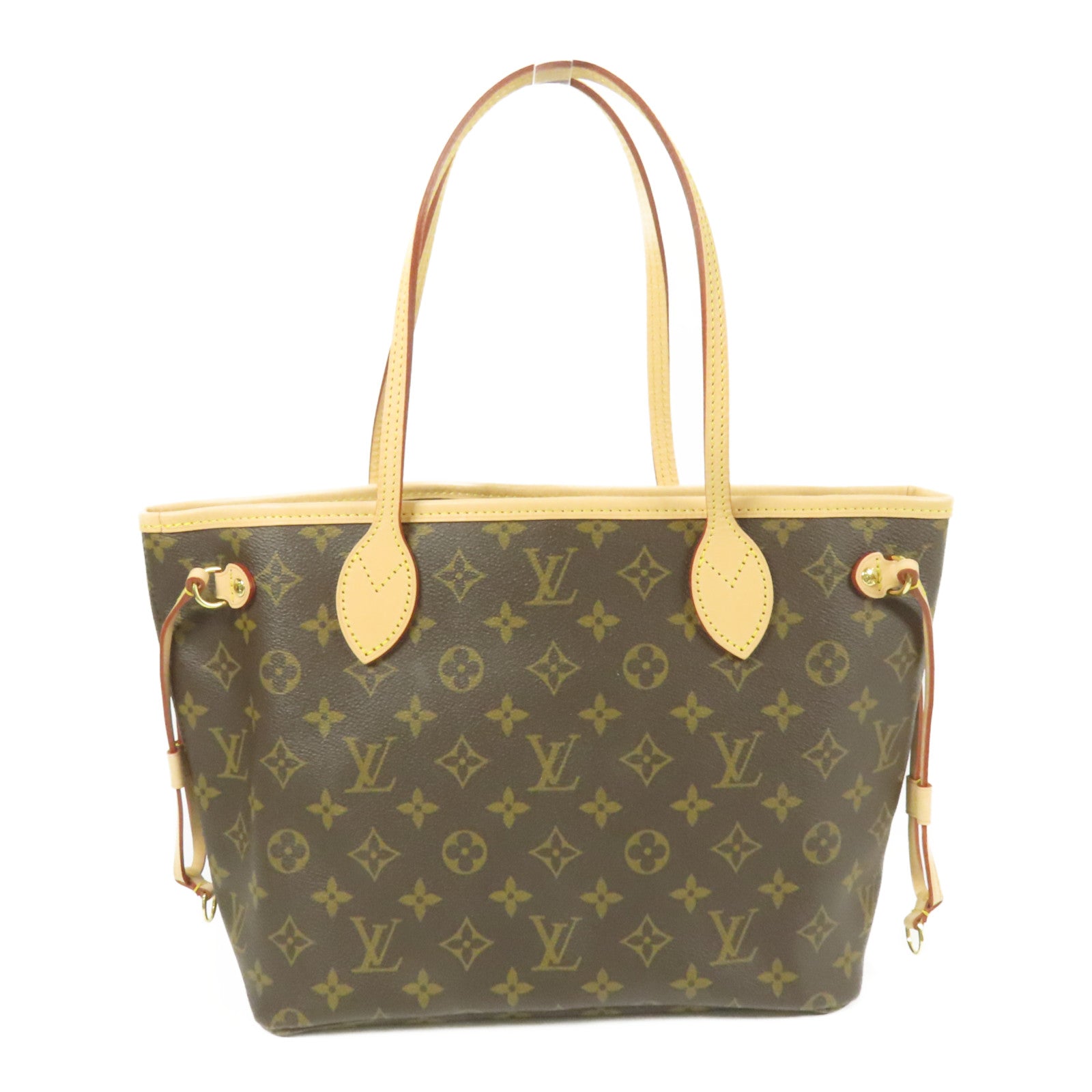 LOUIS VUITTON Monogram Neverfull PM金扣手挽袋棕色