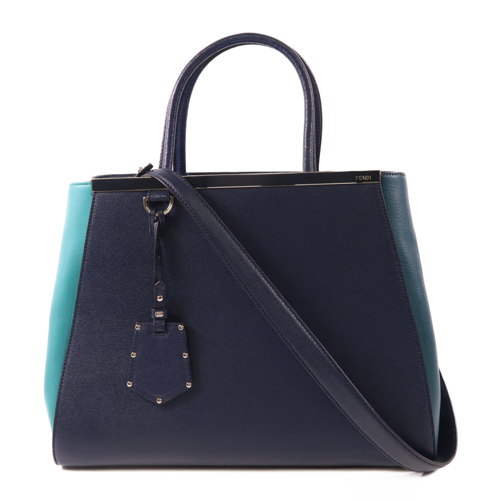 FENDI SHW 2Jours 2 Way Shoulder Bag 8BH250-M5L Calfskin Leather Navy Green