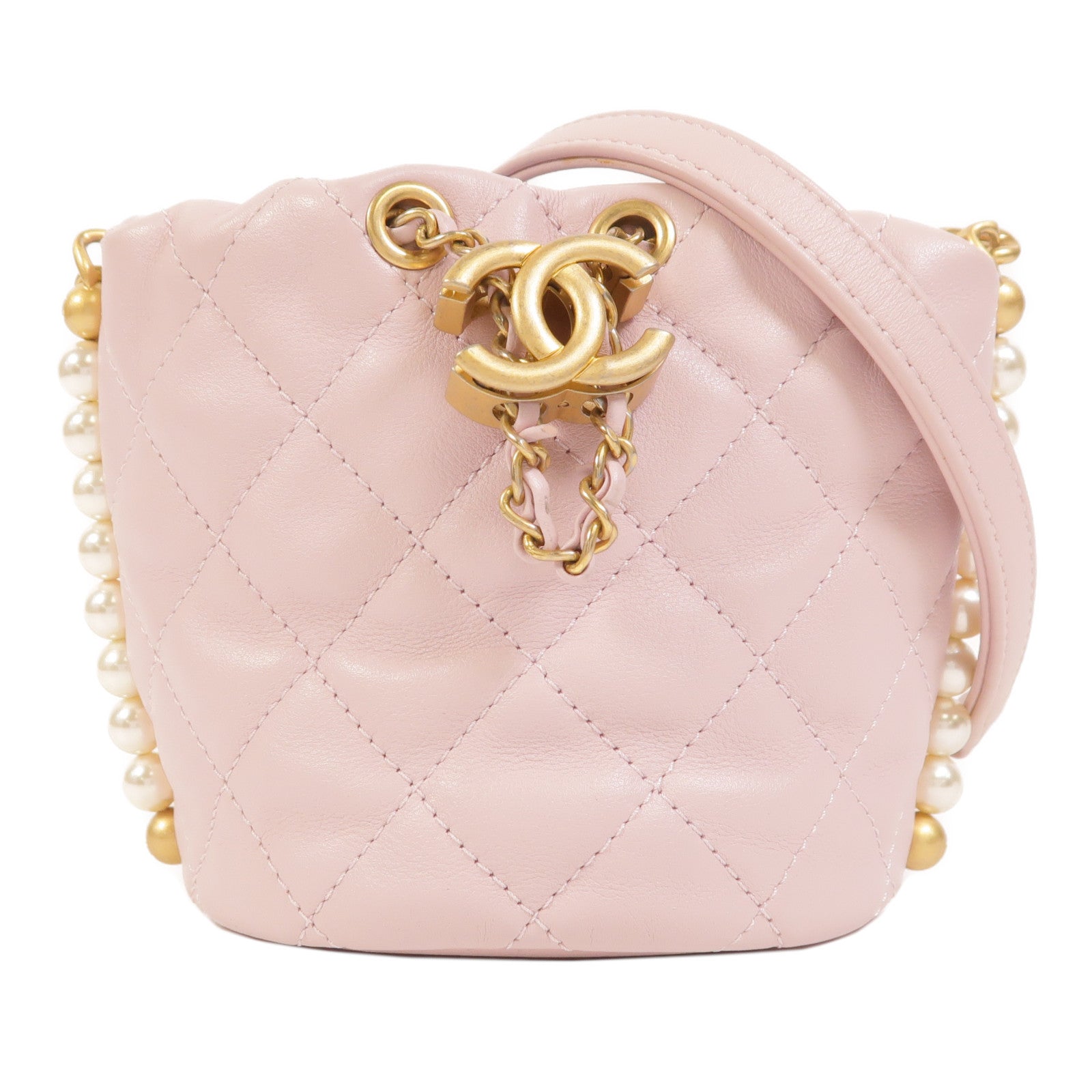 CHANEL 羊皮皮革Mini About Pearls金扣肩背袋