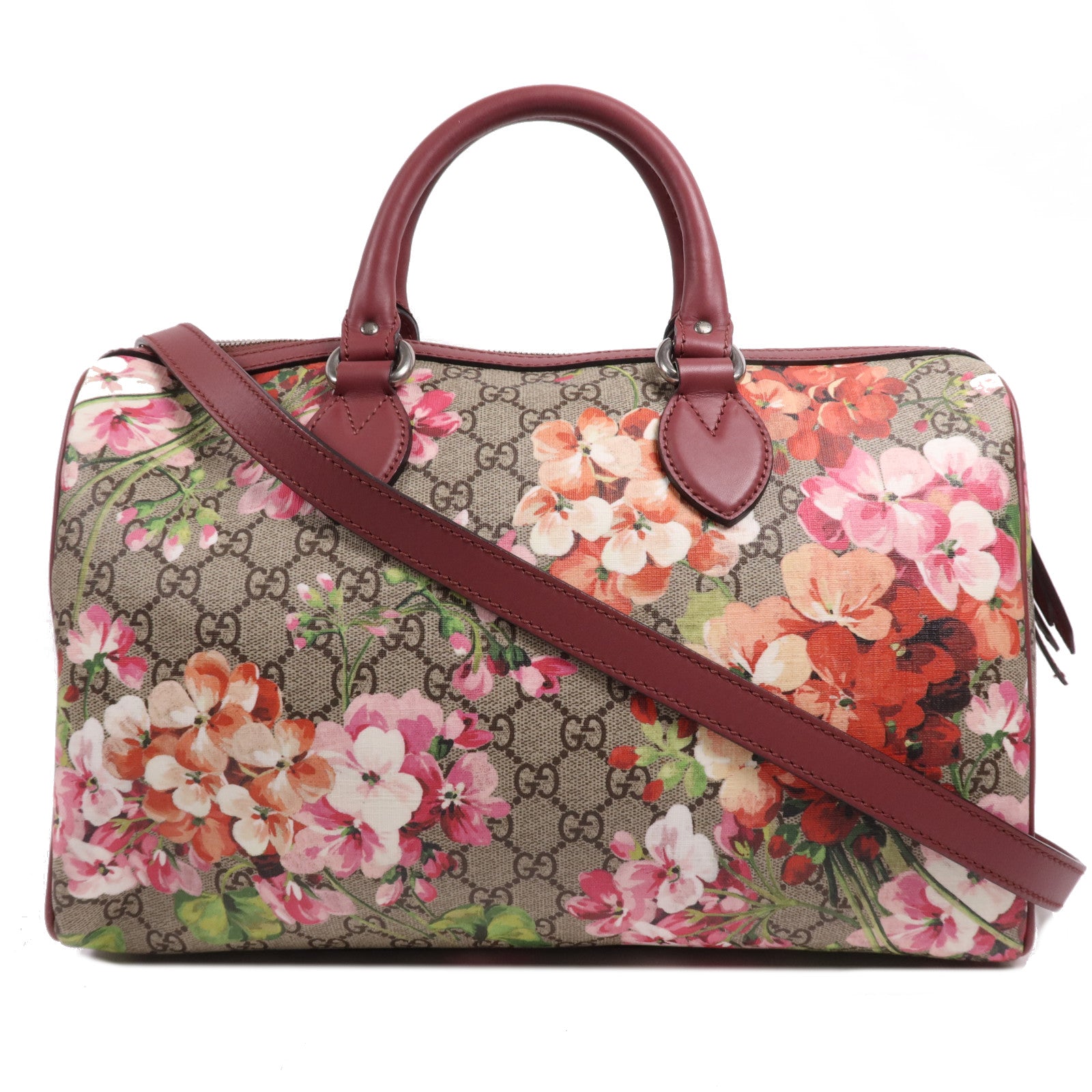 GUCCI 塗層帆布Boston銀扣手挽肩背兩用袋