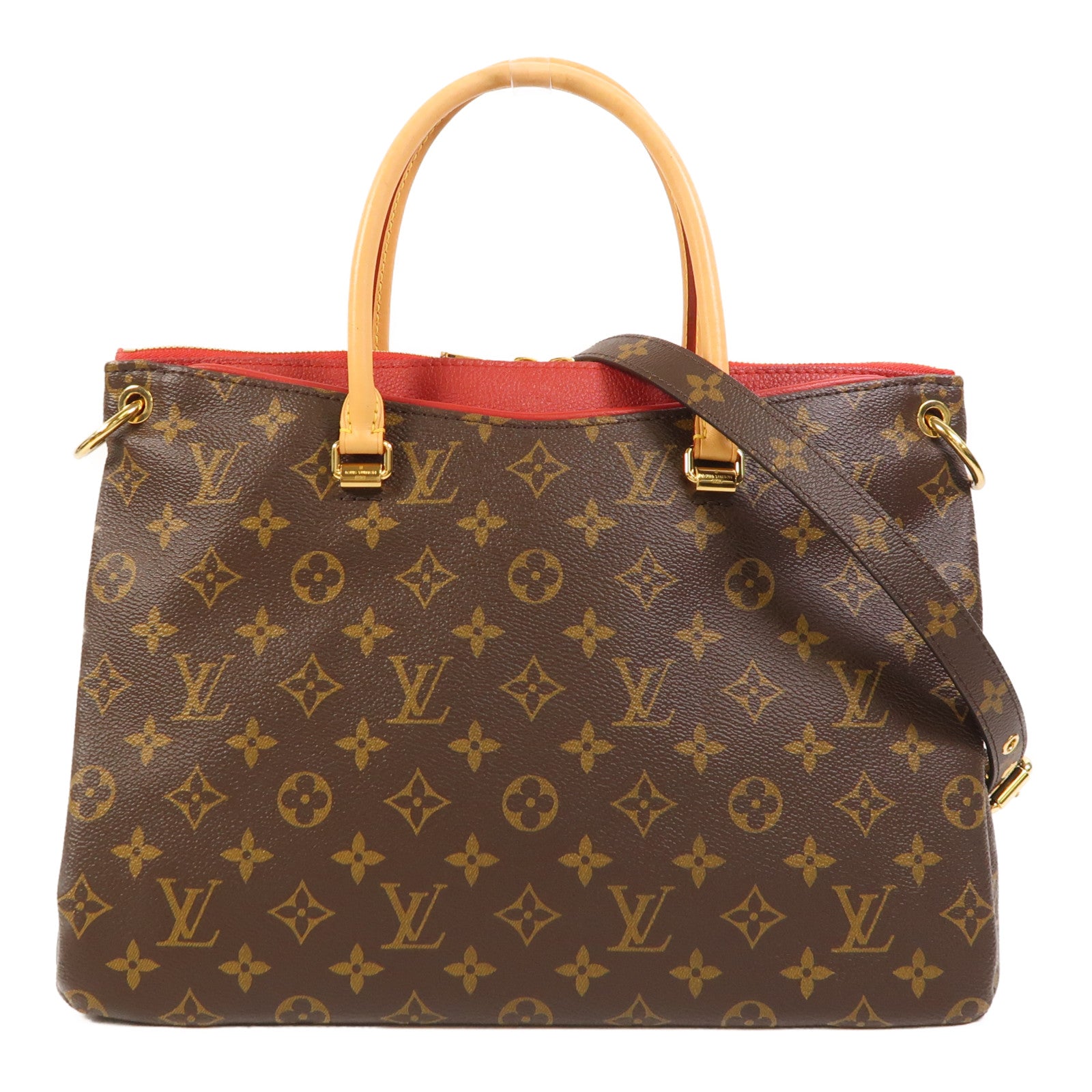 LOUIS VUITTON Monogram Pallas金扣手挽肩背兩用袋棕色/紅色