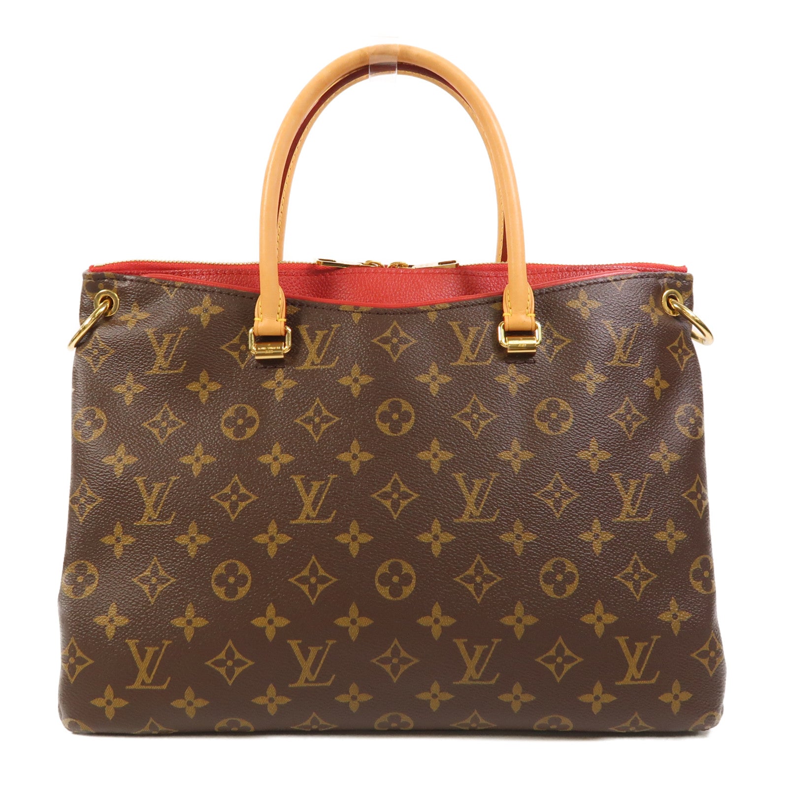 LOUIS VUITTON Monogram Pallas金扣手挽肩背兩用袋棕色/紅色