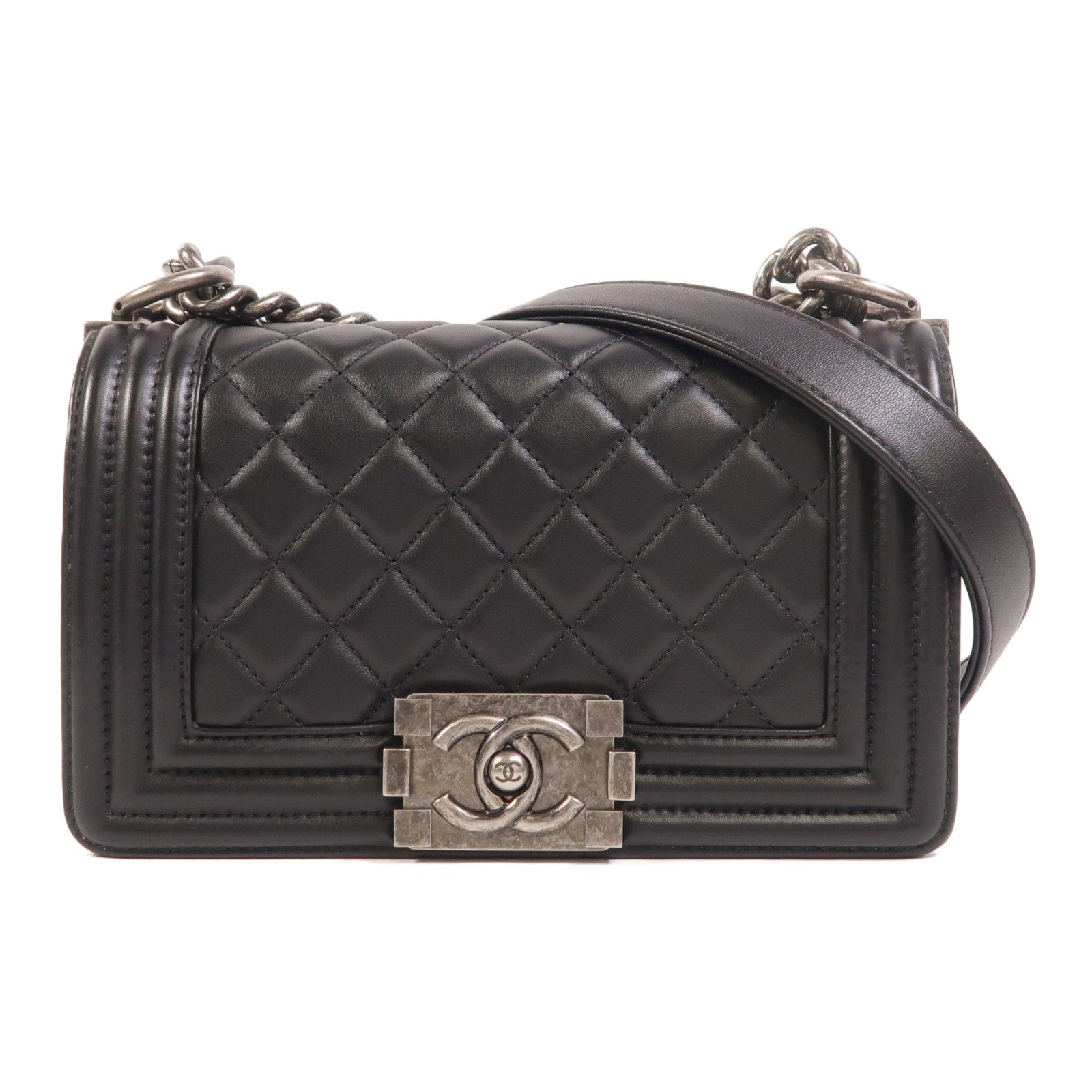 CHANEL 羊皮皮革Boy 20銀扣鏈帶肩背袋