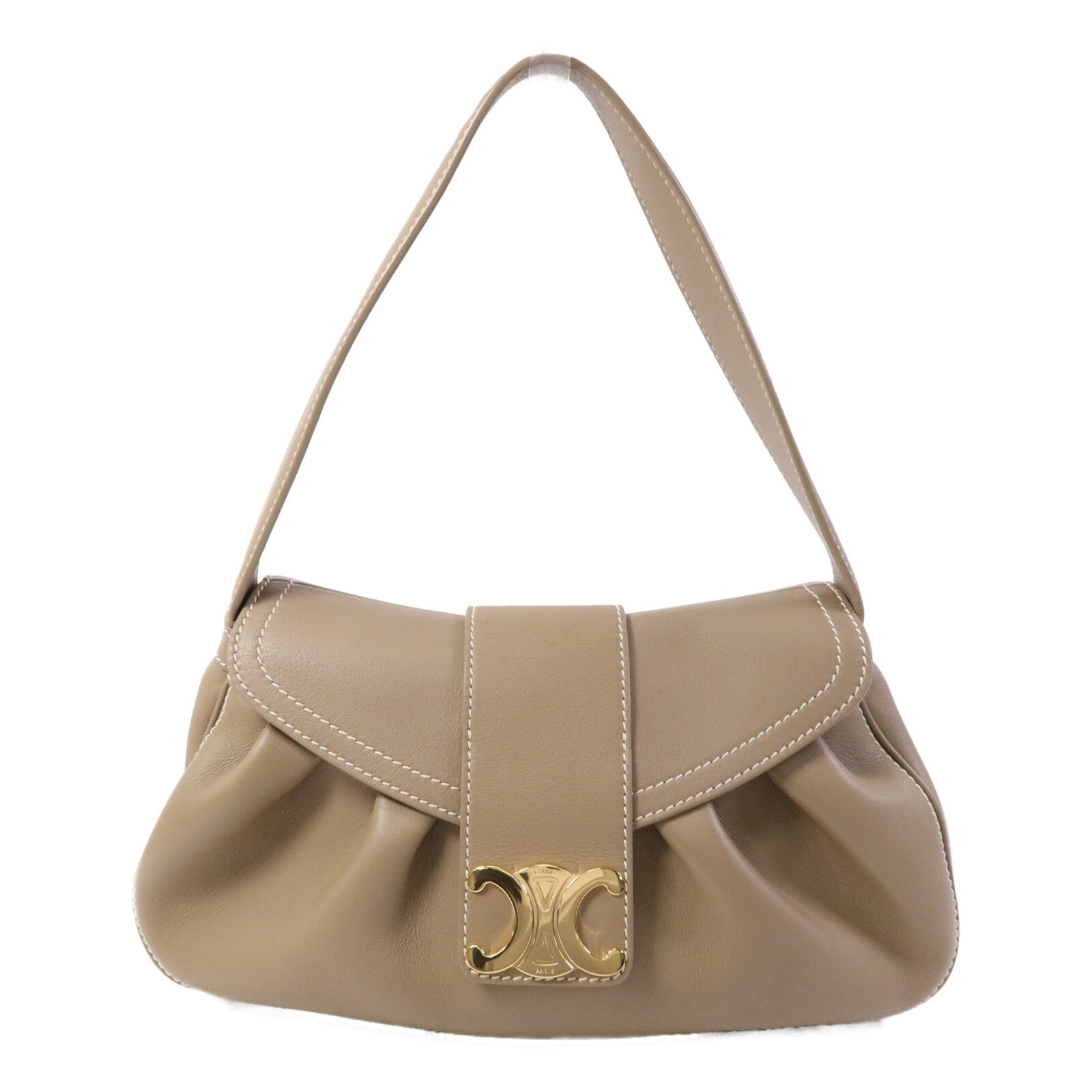 CELINE 皮革Polly Medium金扣肩背袋