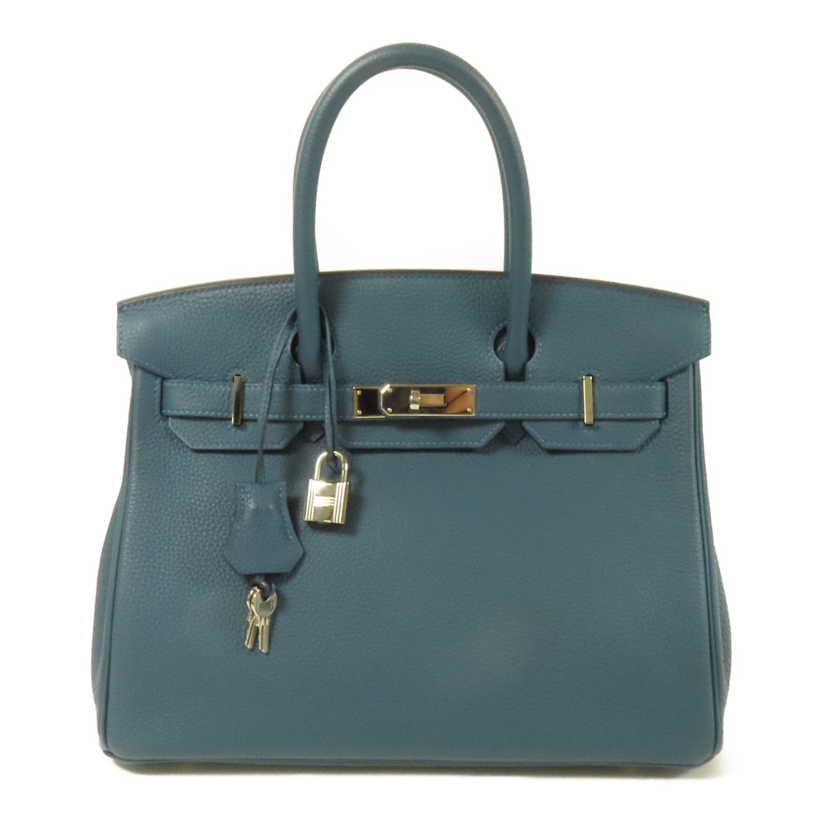 HERMES Clemence皮革Birkin 30銀扣手挽袋Vert Bosphore