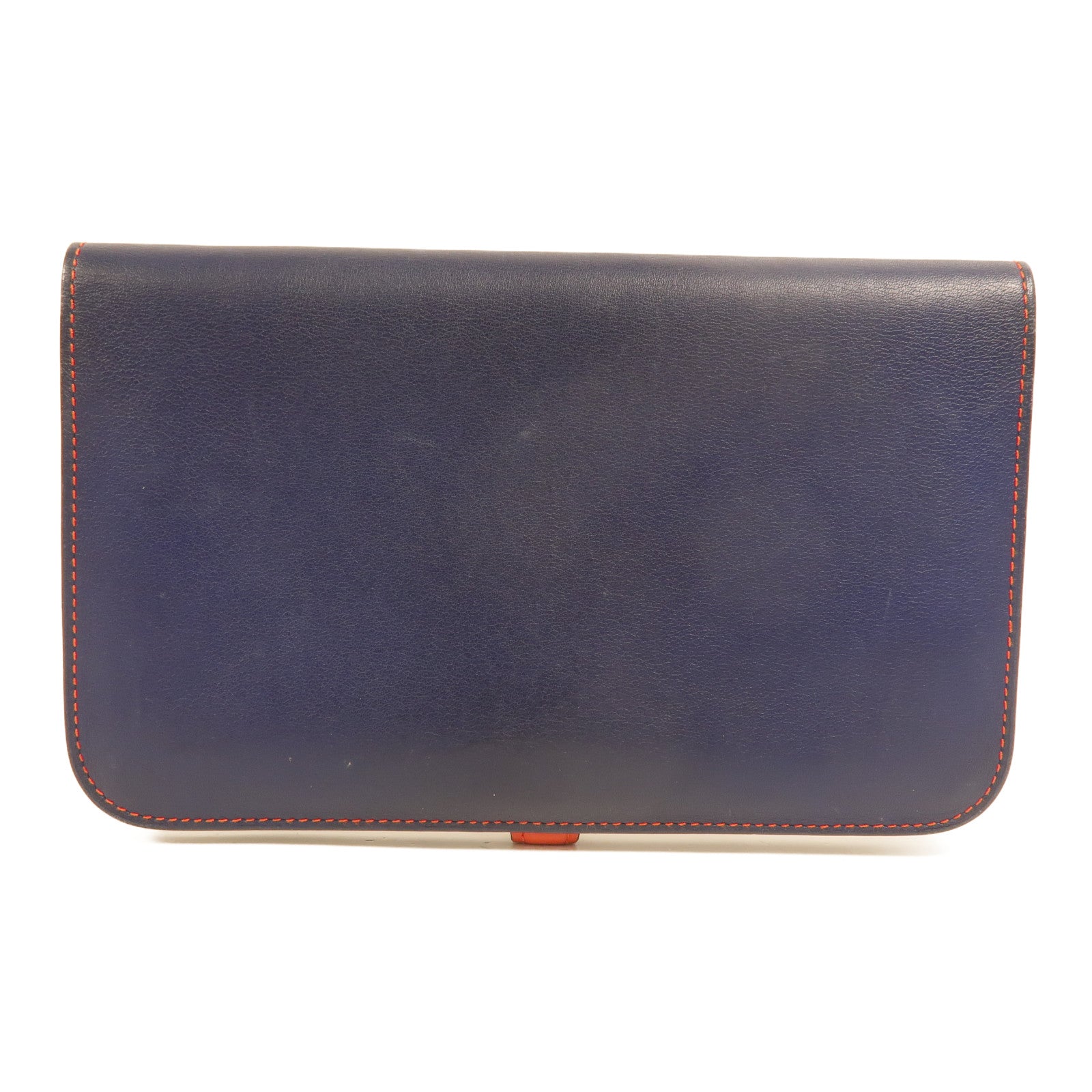 HERMES Swift皮革Dogon GM長錢包Bleu Marine/Feu