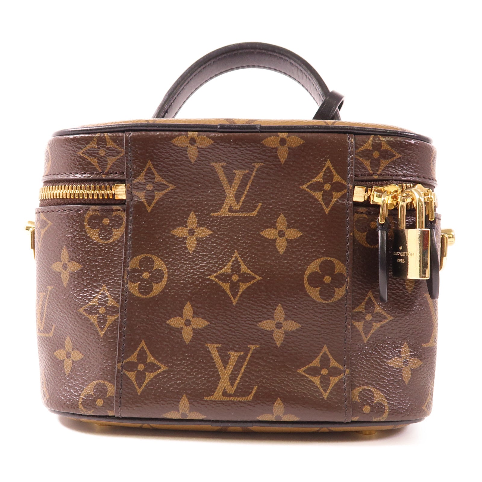 LOUIS VUITTON Monogram Reverse Vanity PM金扣手挽肩背兩用袋棕色