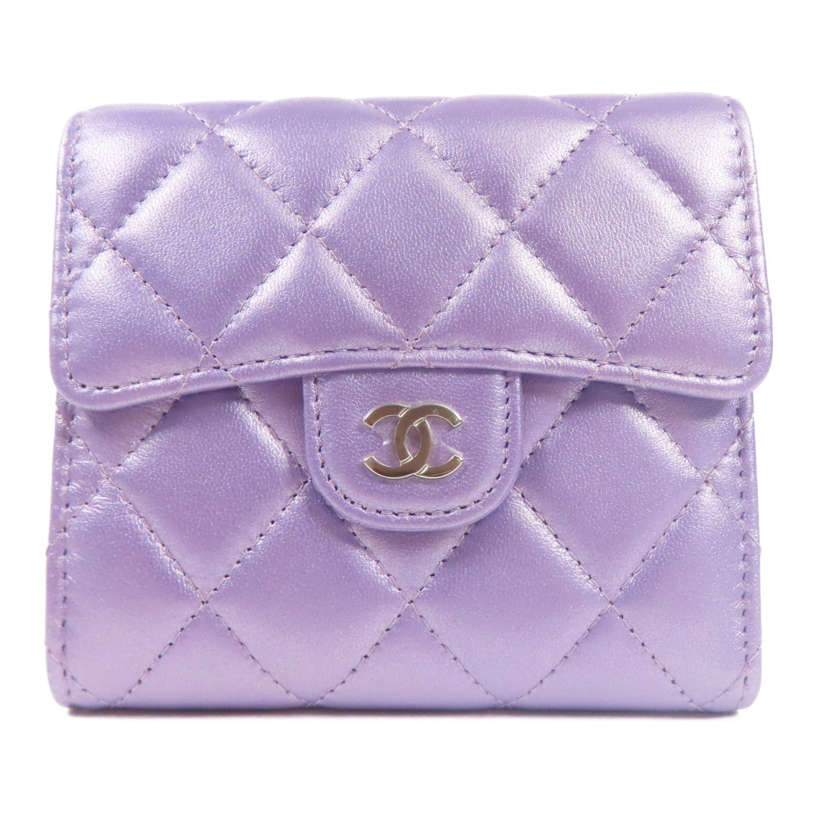 CHANEL 羊皮皮革Wallet銀扣錢包