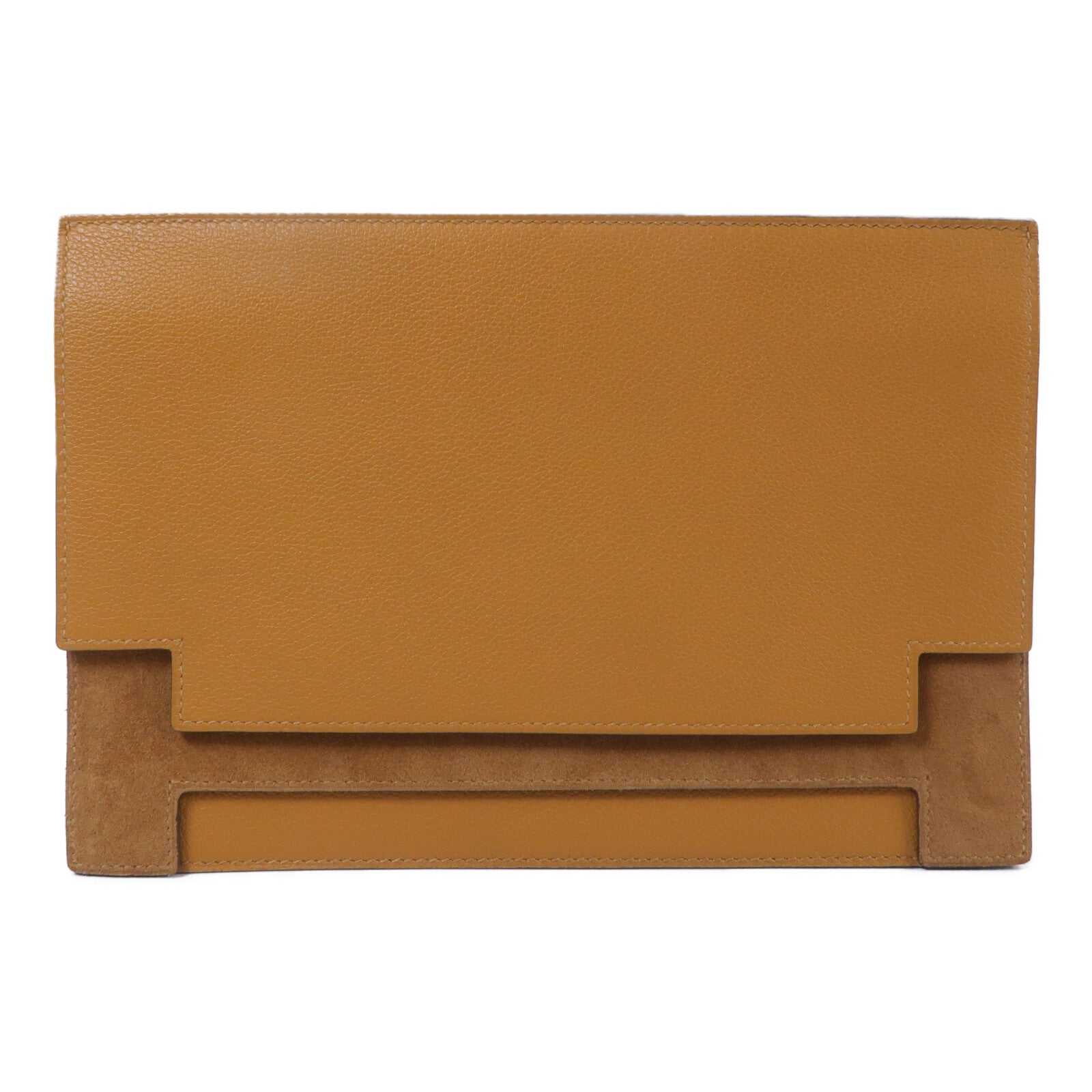 HERMES Evercolor皮革/Grizzly皮革Multiplis Clutch手提包Gold