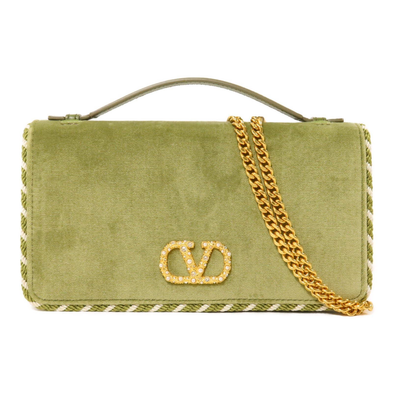 Valentino 絨布Vlogo Wallet On Chain鏈帶肩背袋