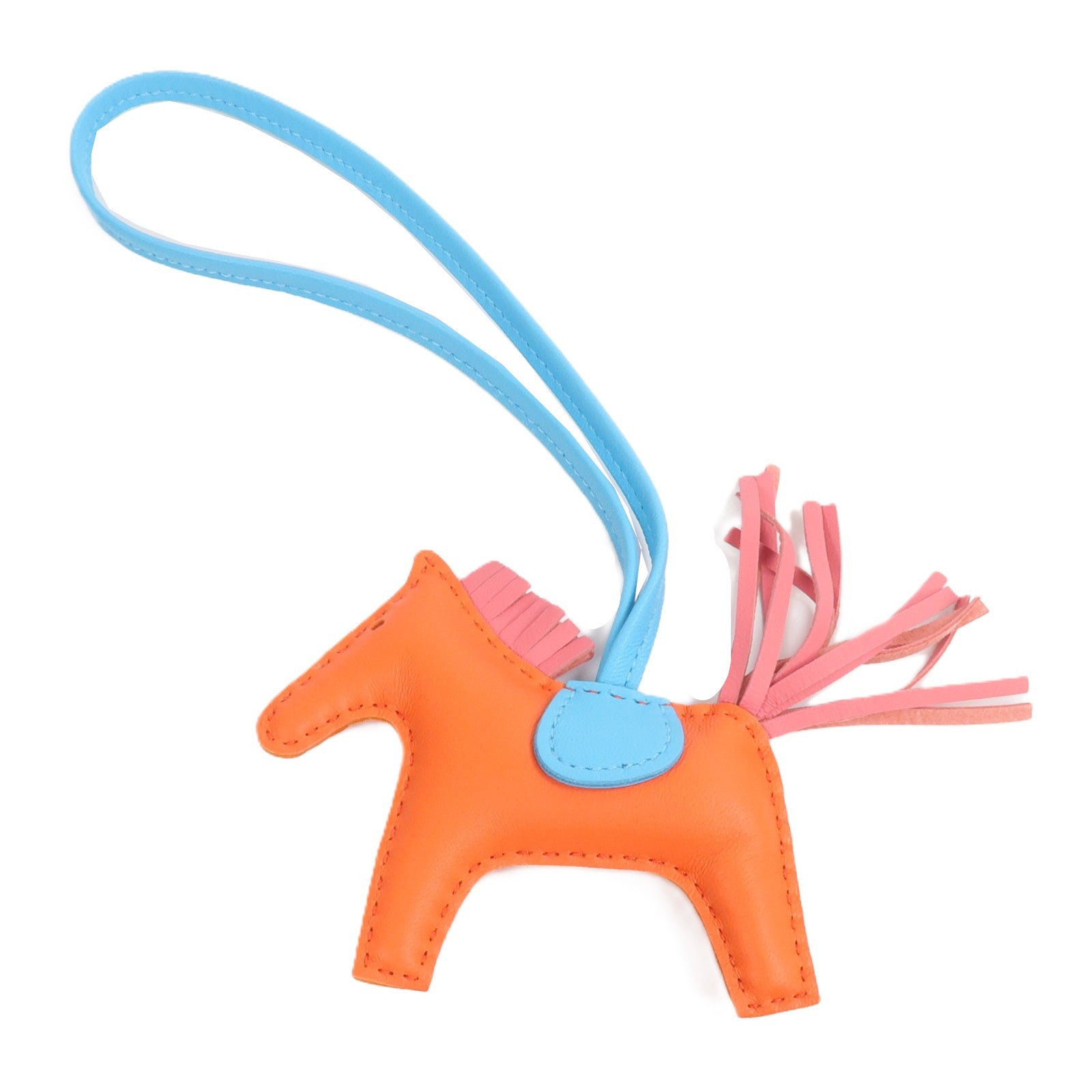 HERMES Milo皮革Rodeo PM掛飾Orange Poppy/Rose Azalee/Bleu Azteque