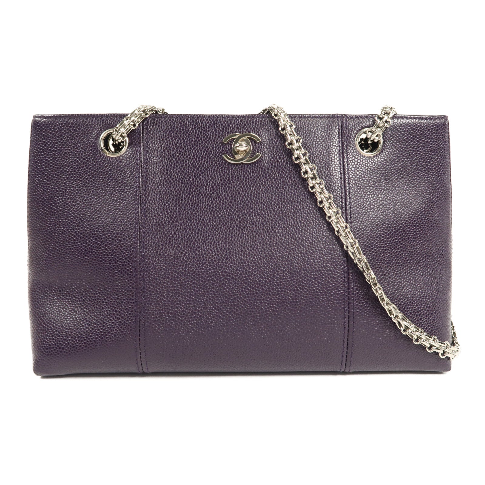 CHANEL 牛皮皮革Chain Shoulder銀扣鏈帶肩背袋