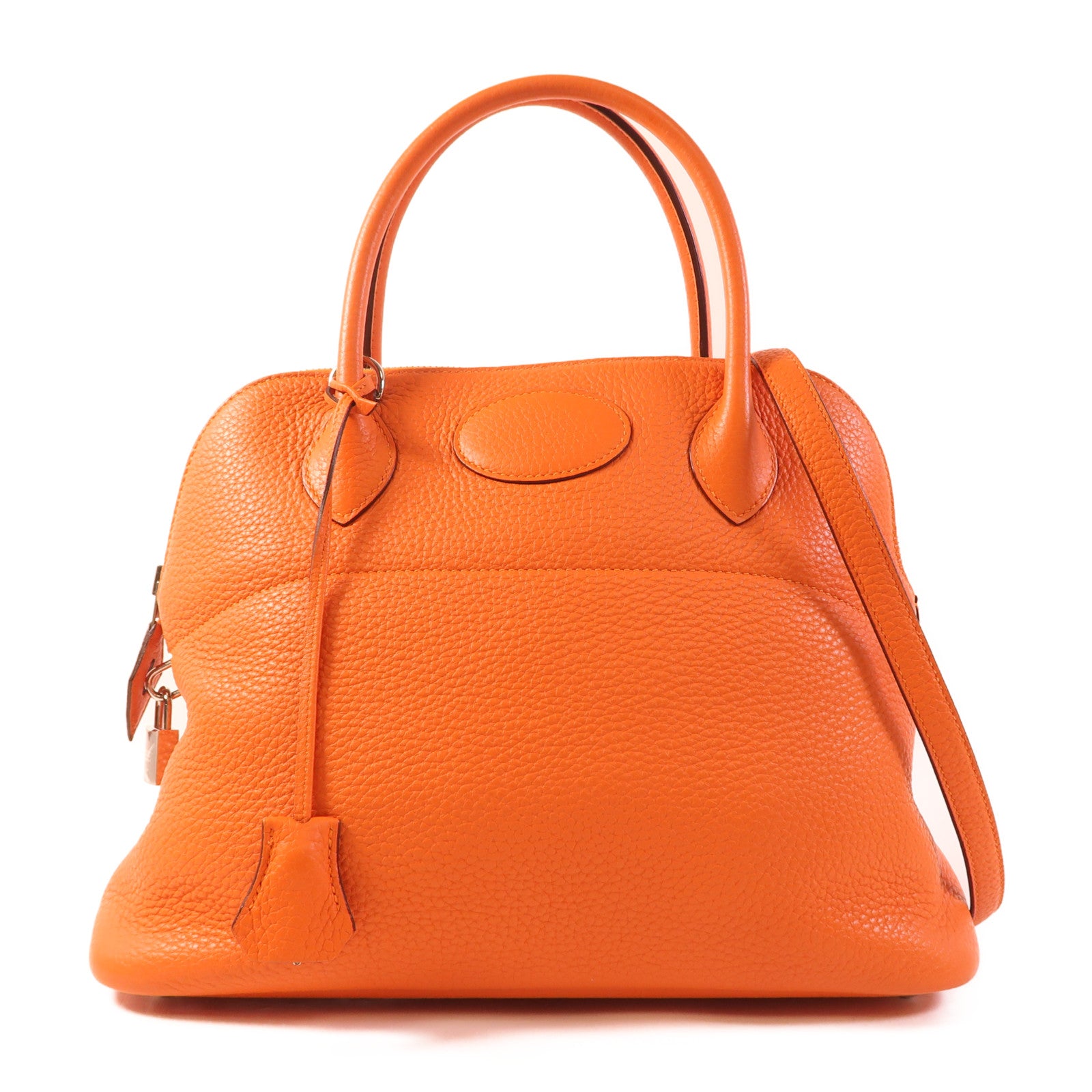 HERMES Clemence皮革Bolide 31銀扣手挽肩背兩用袋Orange