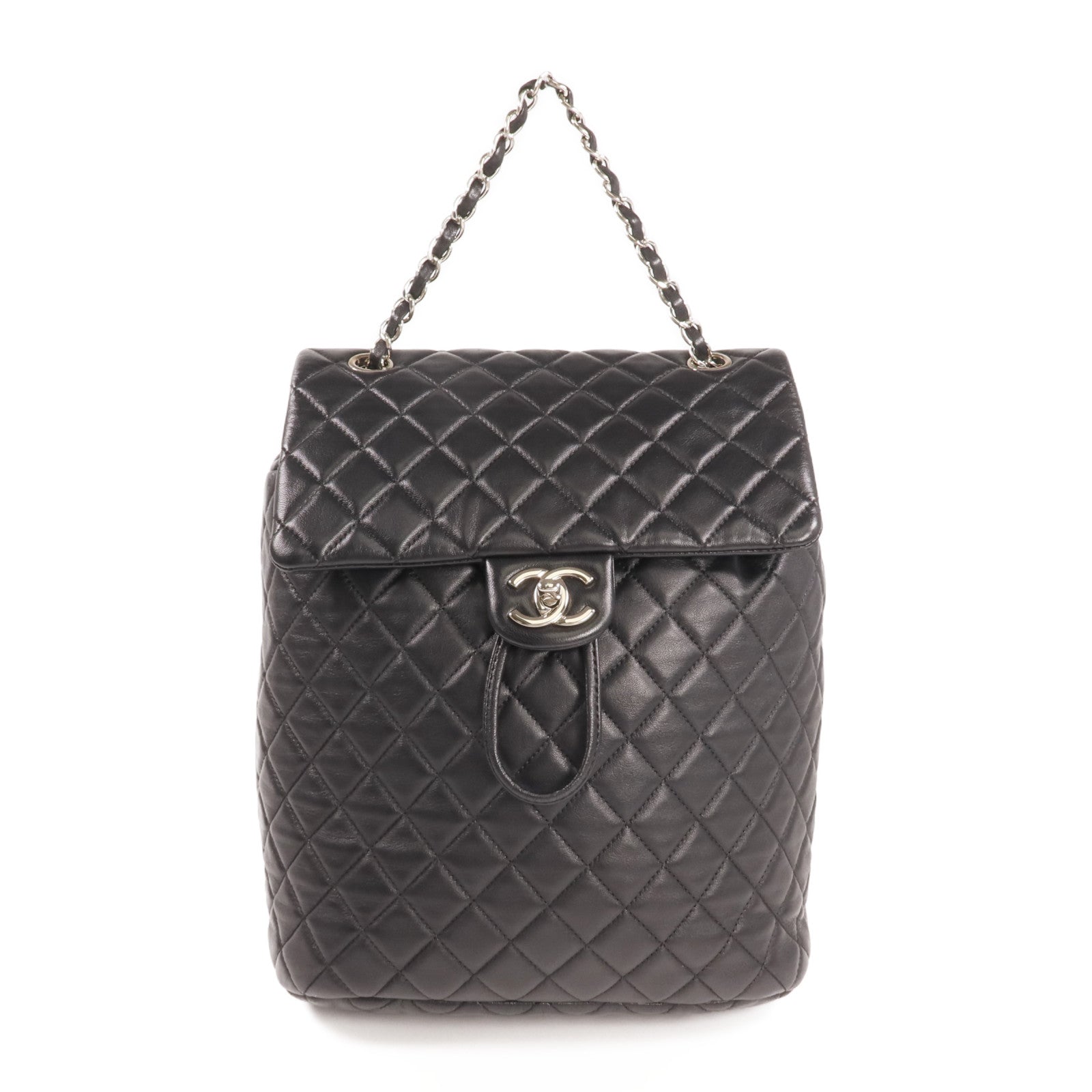 CHANEL 羊皮皮革Backpack銀扣背包